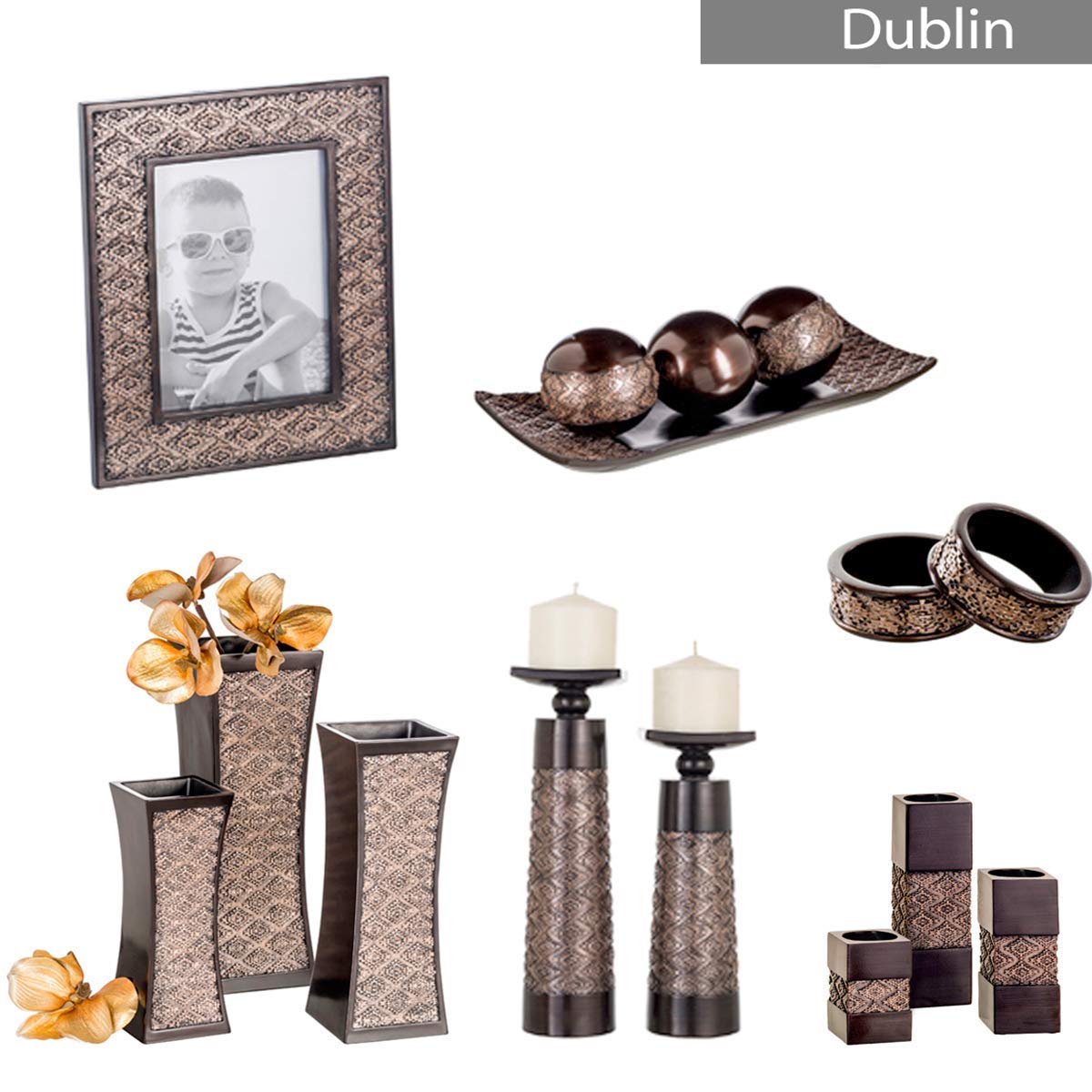 Dublin Brown Home Decor Tray with 3 Orbs & Tealight Candle Holders - Elegant Table Centerpiece for Living Room, Dining Table, Coffee Table, Fireplace Mantel & Entryway Decor | Perfect for Holiday Gatherings, Romantic Dinners & Cozy Home Ambiance