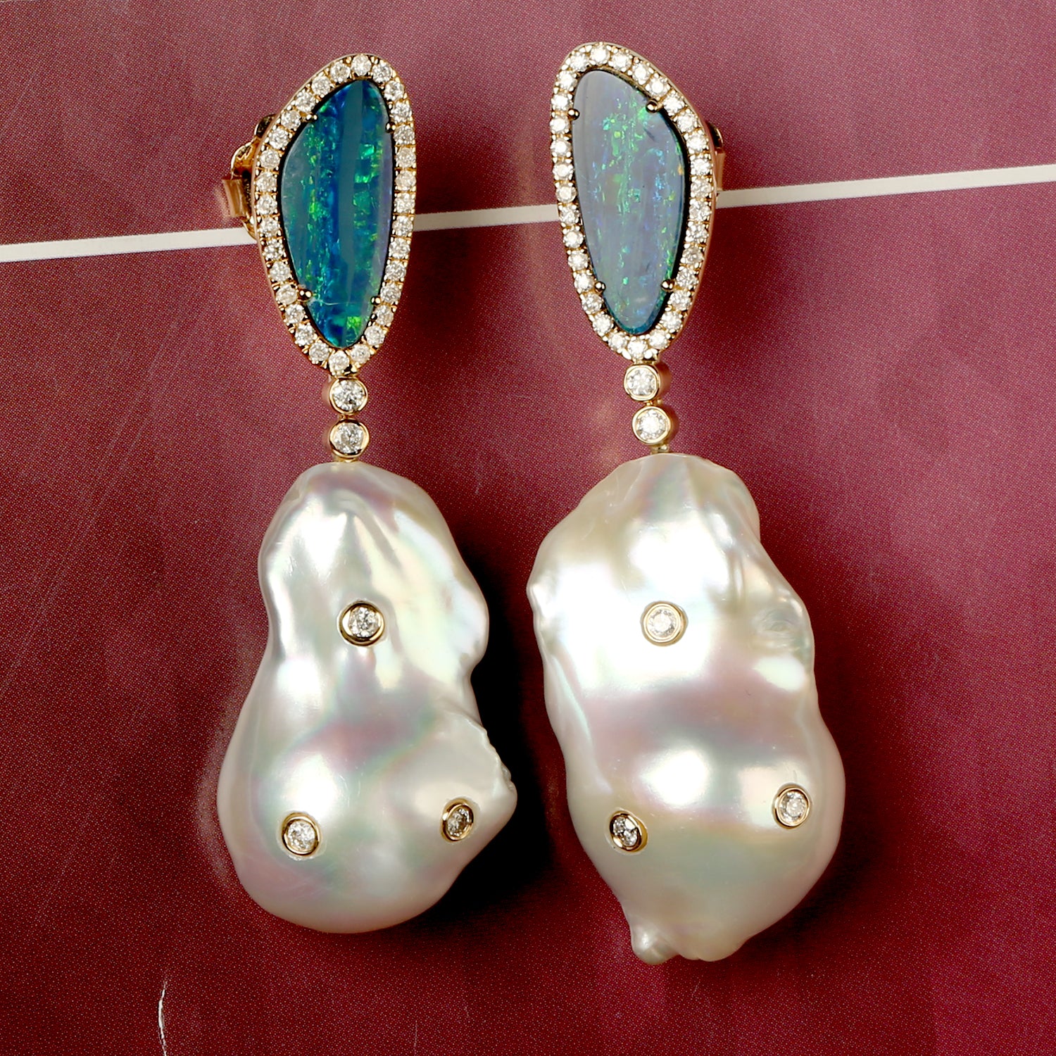 18K Rose Gold Opal Doublet Pearl Dangle Earrings - Handmade Jewelry for Women | Elegant Gift for Birthday, Anniversary & Special Occasions