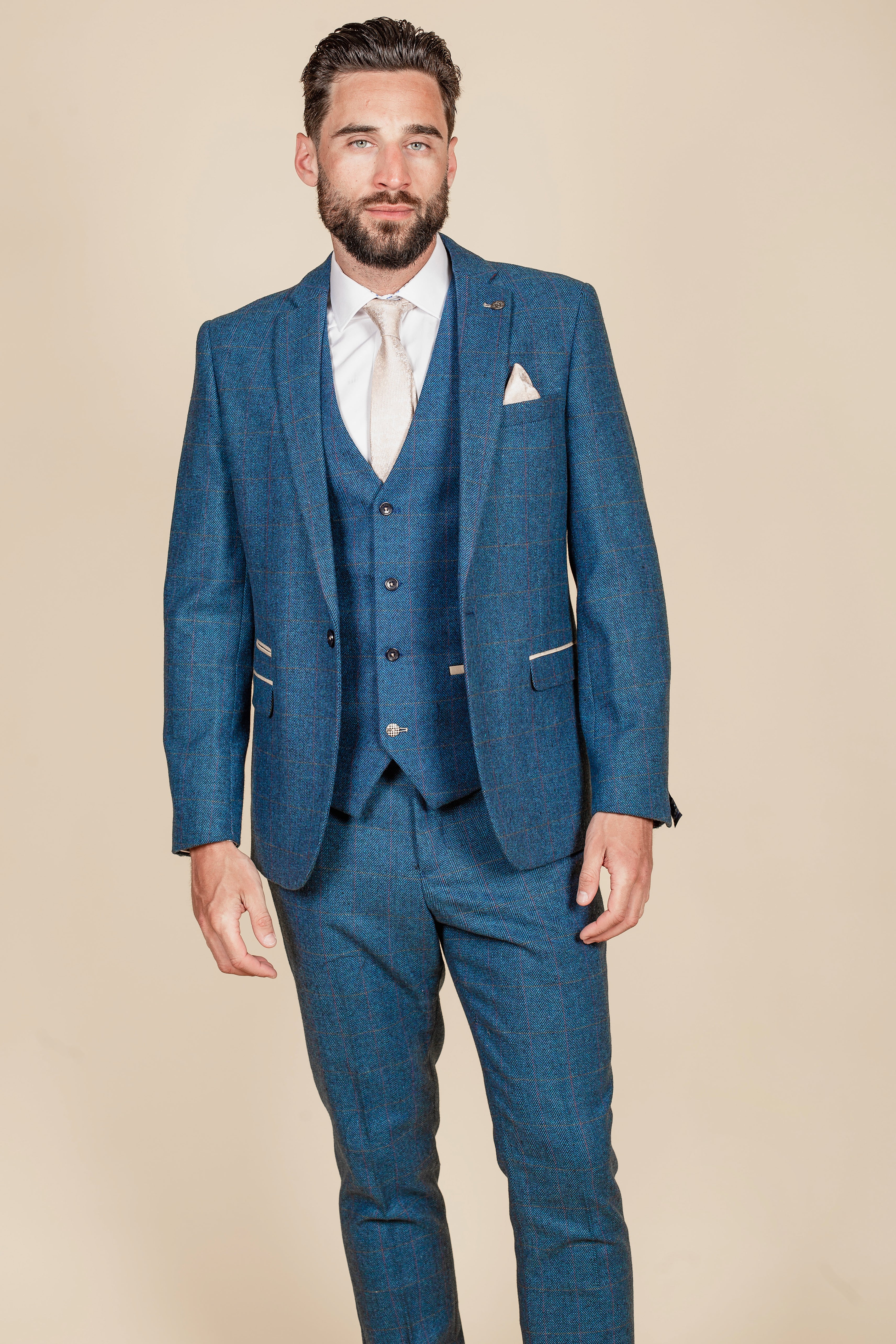 DION Blue Tweed Check Suit for Men - Premium Wool Blazer & Pants Set - Formal Business Attire - As Worn By Crysencio Summerville - Perfect for Office, Weddings & Special Events