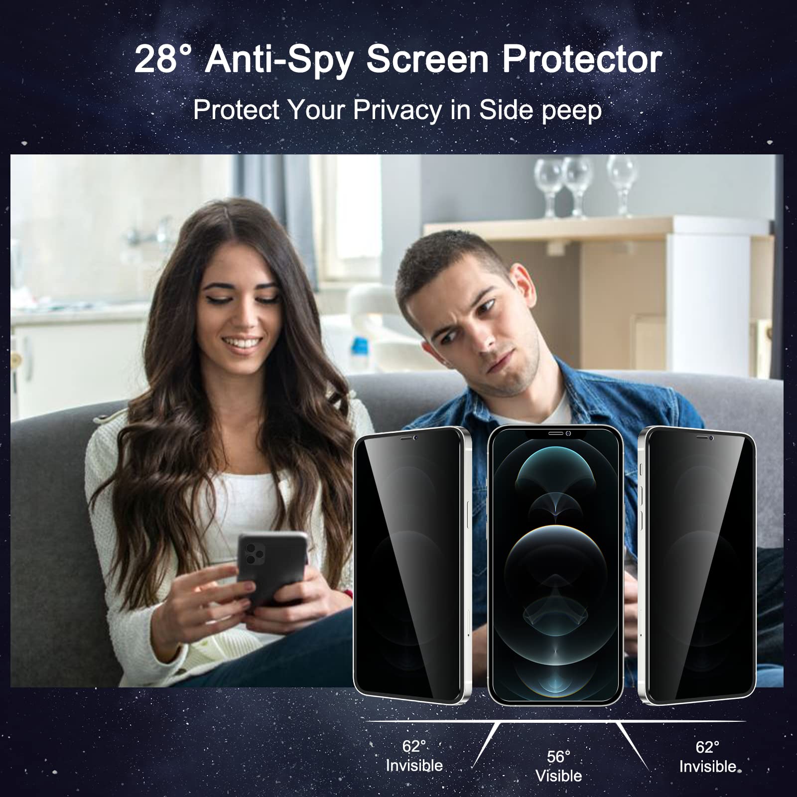 2+3 Pack iPhone 12 Pro Max Privacy Screen Protector with Camera Lens Cover - 9H Tempered Glass, Anti-Spy, Shatterproof & Bubble-Free for 6.7