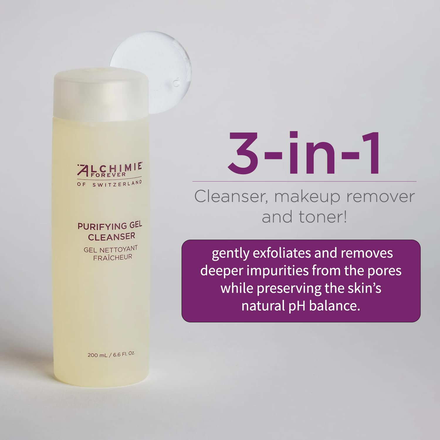 Alchimie Forever Purifying Gel Cleanser - Antioxidant-Rich Facial Wash with Anti-Aging Benefits | Natural Ingredients for Clean, Radiant & Healthy Skin | 6.6oz | Ideal for Daily Skincare Routine & Sensitive Skin Care