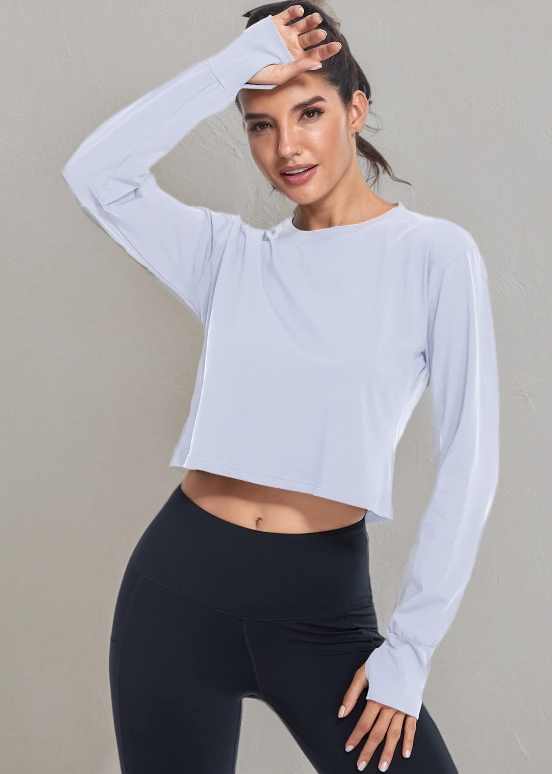 Muzniuer Women's Long Sleeve Crop Top - Athletic Workout Shirt with Thumb Holes for Yoga, Running & Gym - Breathable & Stretchy Fitness Apparel