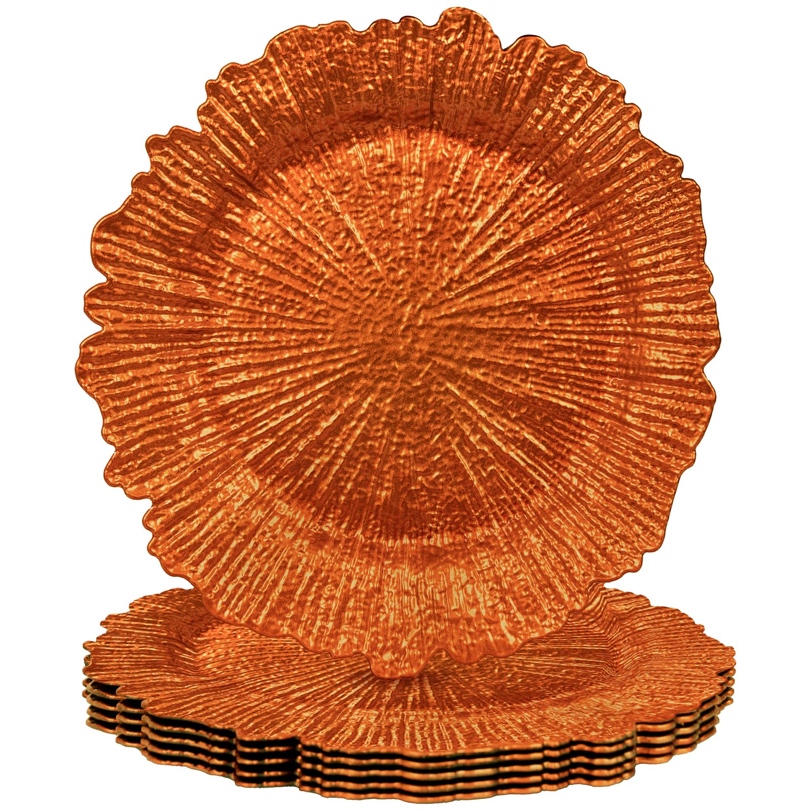 MAONAME 13-inch Orange Plastic Charger Plates - Set of 6, Elegant Dinner Plate Chargers for Wedding Decor, Party Table Setting & Holiday Dining