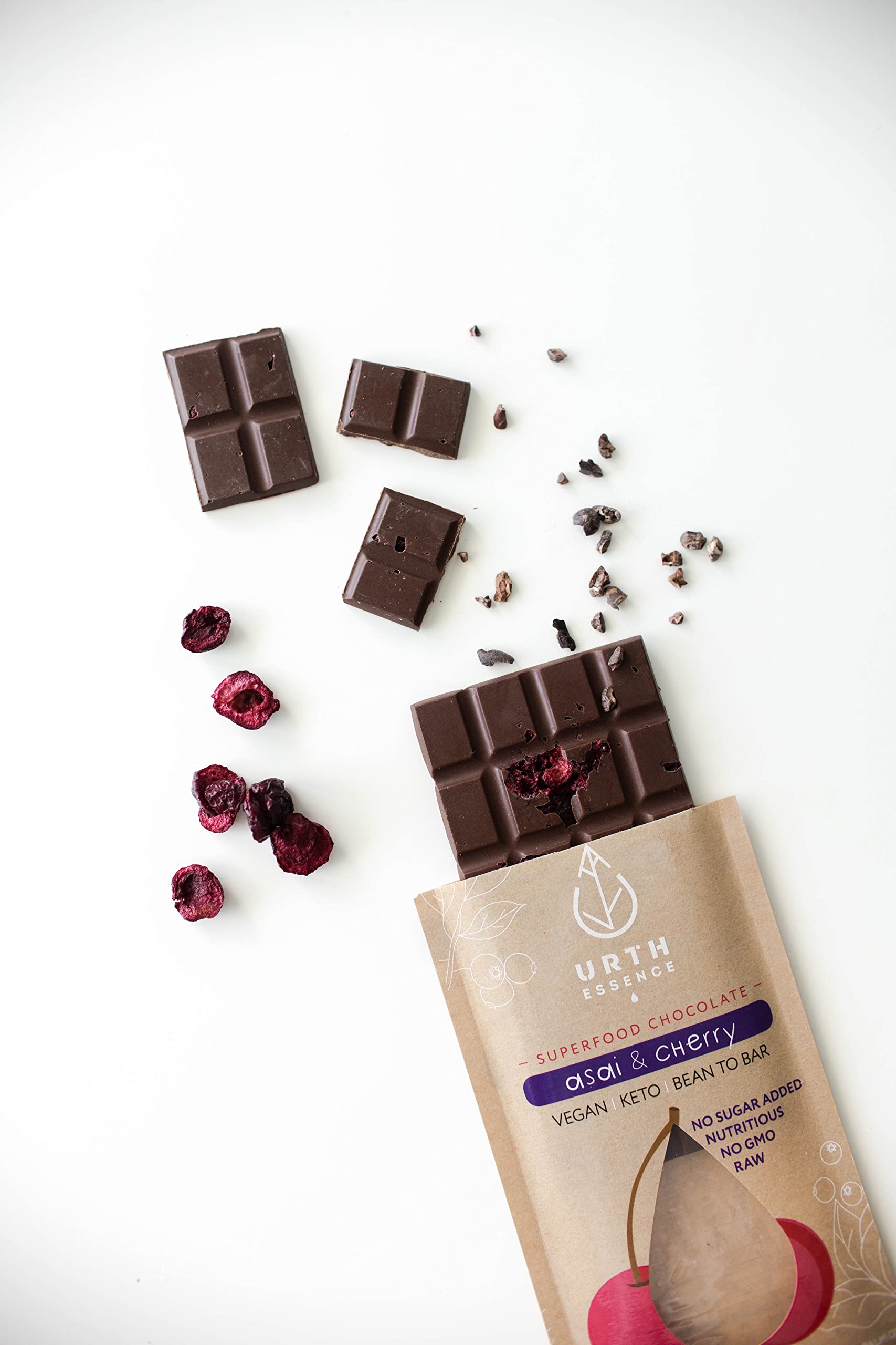 Organic Vegan Chocolate Bars - Sugar Free, Keto Friendly, Dairy Free, Gluten Free | Healthy Dark Chocolate with Acai & Cherry | Perfect for Keto Diet, Vegan Gifts & Gluten-Free Snacking