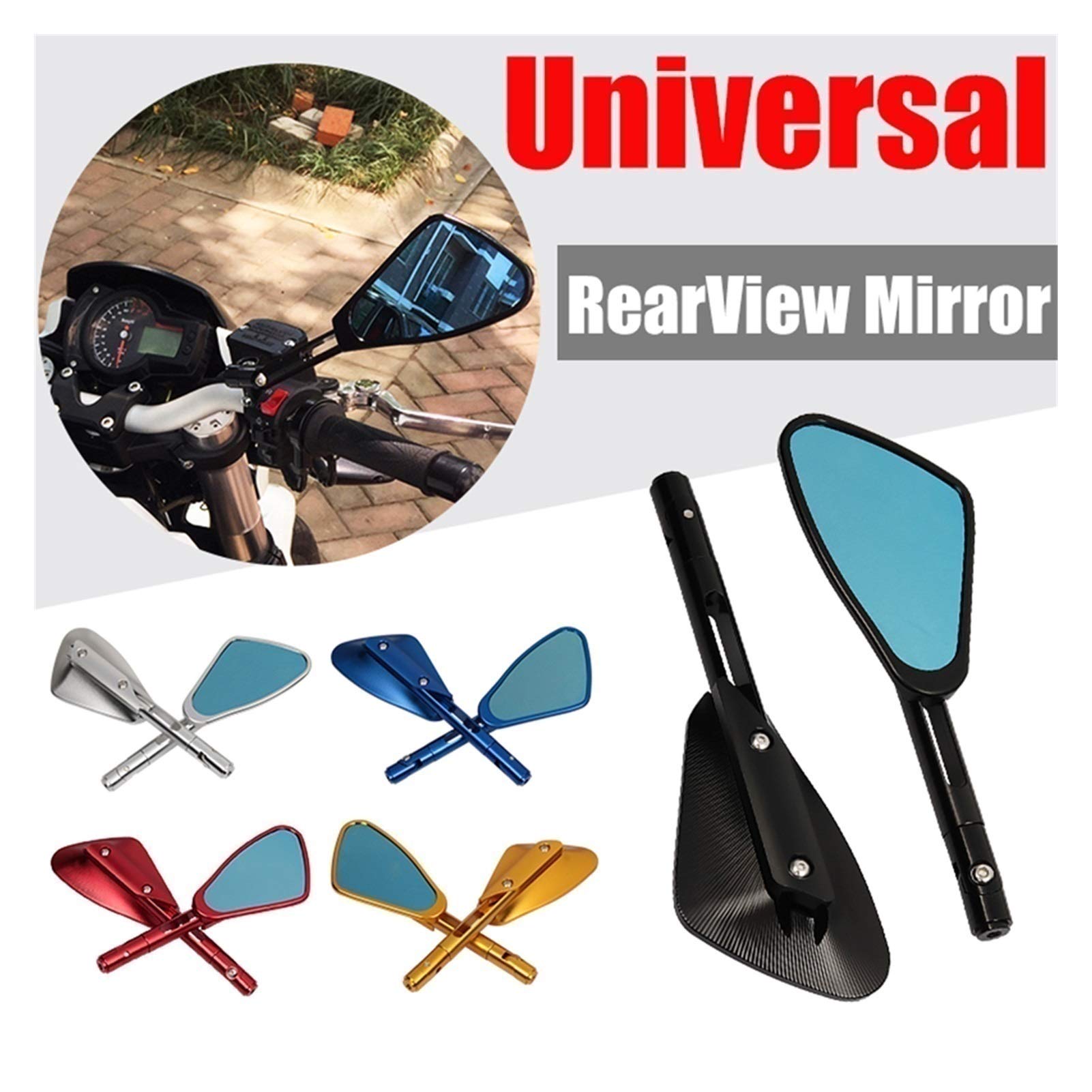 Universal Motorcycle Handlebar Rear View Mirrors - Compatible with Kawasaki Z650 Z750 Z800 Z1000 Z900 Versys 650 ER6N - Adjustable Side Mirrors for Enhanced Safety - Perfect for Street Riding and Commuting