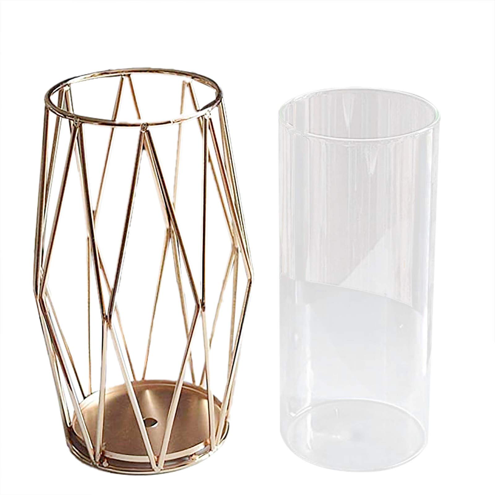 Geometric Glass Planter Vase with Metal Stand - Clear Terrarium Bud Vase for Flowers, Succulents & Air Plants - Crystal Decor for Home, Office, Wedding & Christmas Ornaments (White & Gold)