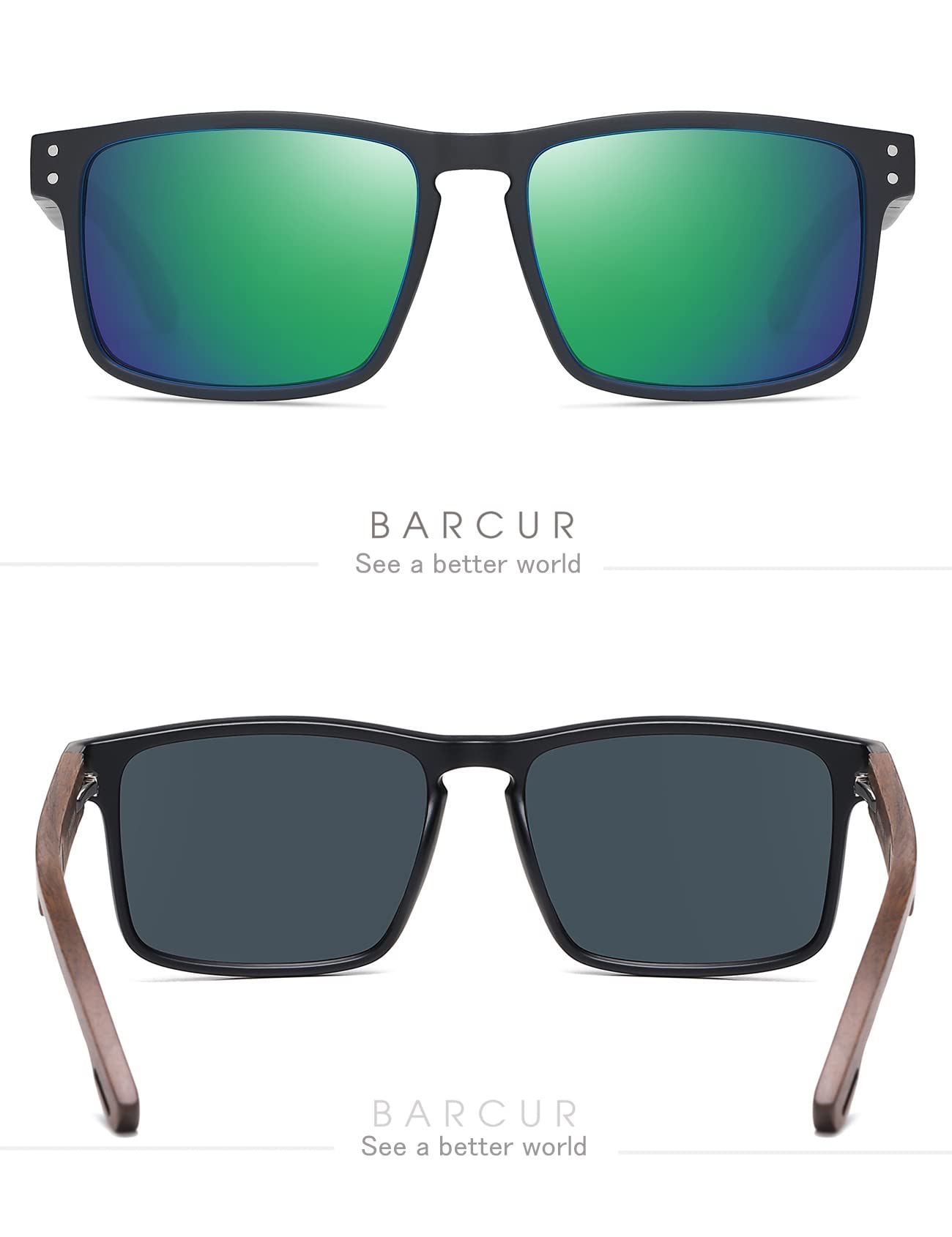 Square Wooden Sunglasses for Men - Polarized UV Protection Lenses, Walnut Wood Frame - Perfect for Outdoor Activities, Beach, and Driving