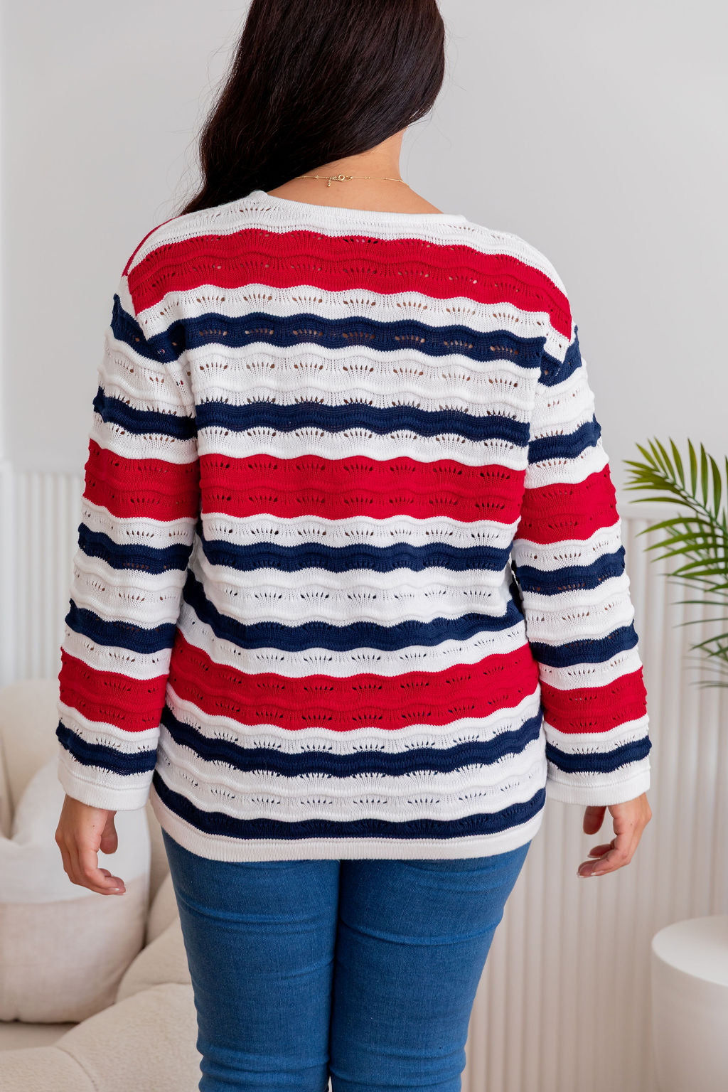 Nautical Waves Knit Sweater - Stylish & Comfortable Pullover for Women | Perfect for Casual Outings & Beach Vacations