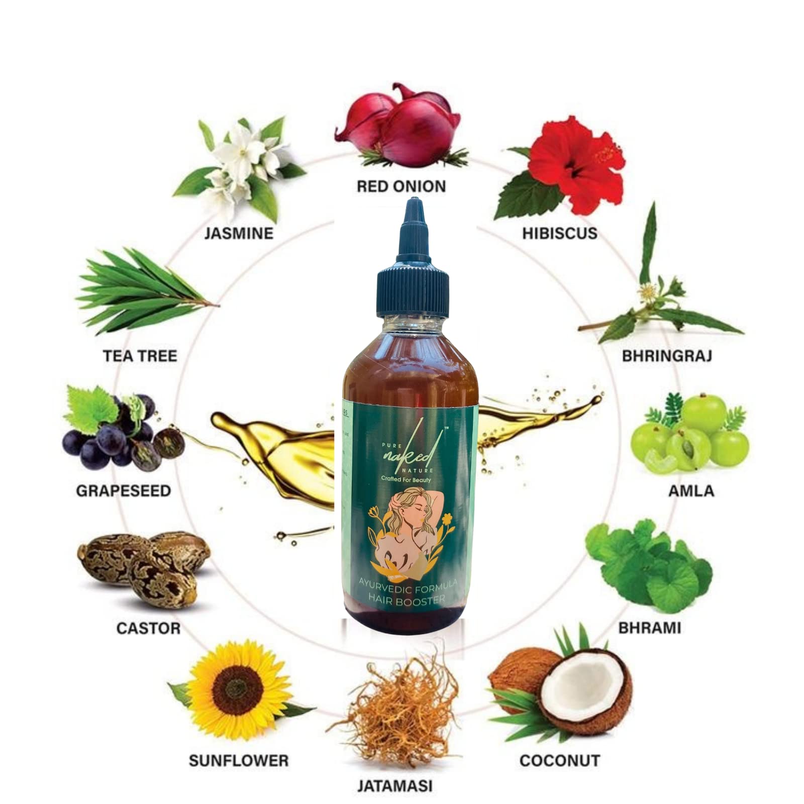 Pure Naked Nature Herbal Infused Hair Oil 250ml - Organic Hair Growth Treatment for Dry, Damaged Hair - Perfect for Daily Nourishment & Scalp Massage
