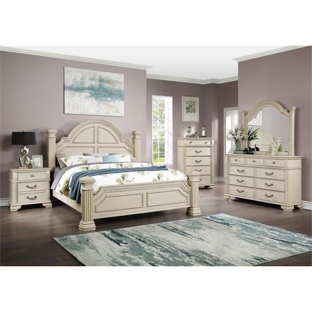 Furniture of America Charo Traditional Wood California King Panel Bed - White Solid Wood Bed Frame for Master Bedroom | Perfect for Classic & Contemporary Home Decor