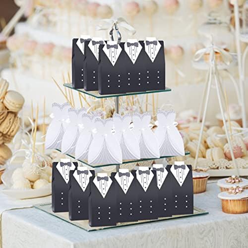 G2PLUS Elegant Wedding Favor Candy Boxes - 100PCS Bride & Groom Tuxedo Gift Boxes with Ribbon for Weddings, Bridal Showers, Christmas Parties - Perfect for Party Favors, Candy Gifts & Special Occasions