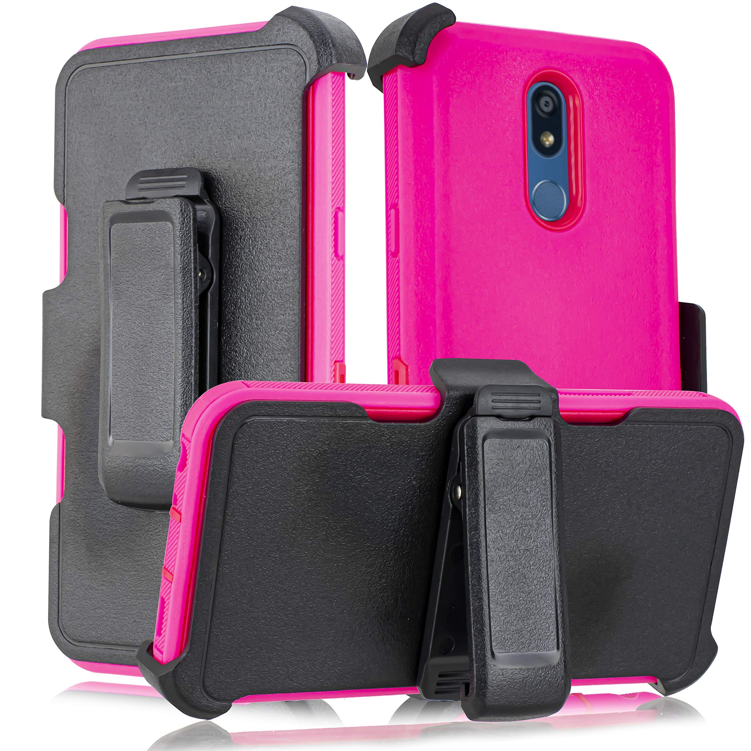 Shockproof Rugged Phone Case for LG K40/Solo LTE/Harmony 3/K12 Plus/X4 2019 - Heavy Duty Full Body Armor Protection with Belt Clip Holster & Kickstand (Pink) - Perfect for Outdoor Activities, Construction Work & Extreme Sports Protection