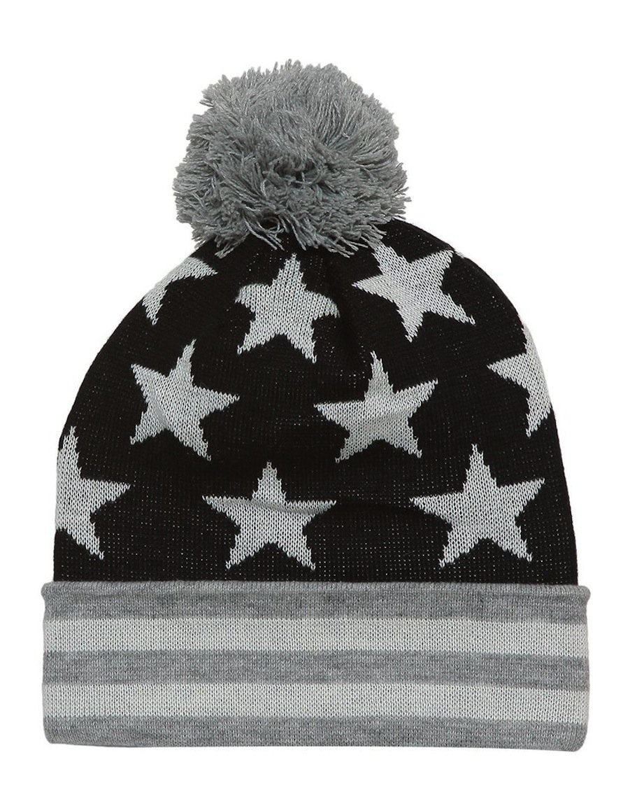 American Flag Stars & Stripes Winter Knit Pom Beanie Hat - Patriotic USA Knit Cap for Men & Women - Perfect for Cold Weather, Outdoor Sports & Casual Wear