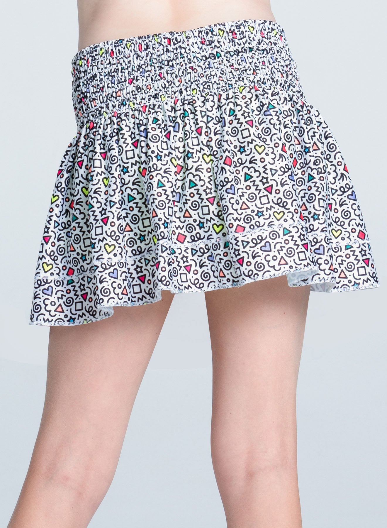 Vintage-Inspired Retro Doodles Smocked Waist Floral Print Midi Skirt for Women | Casual Summer Dressy Outfits & Boho Chic Style