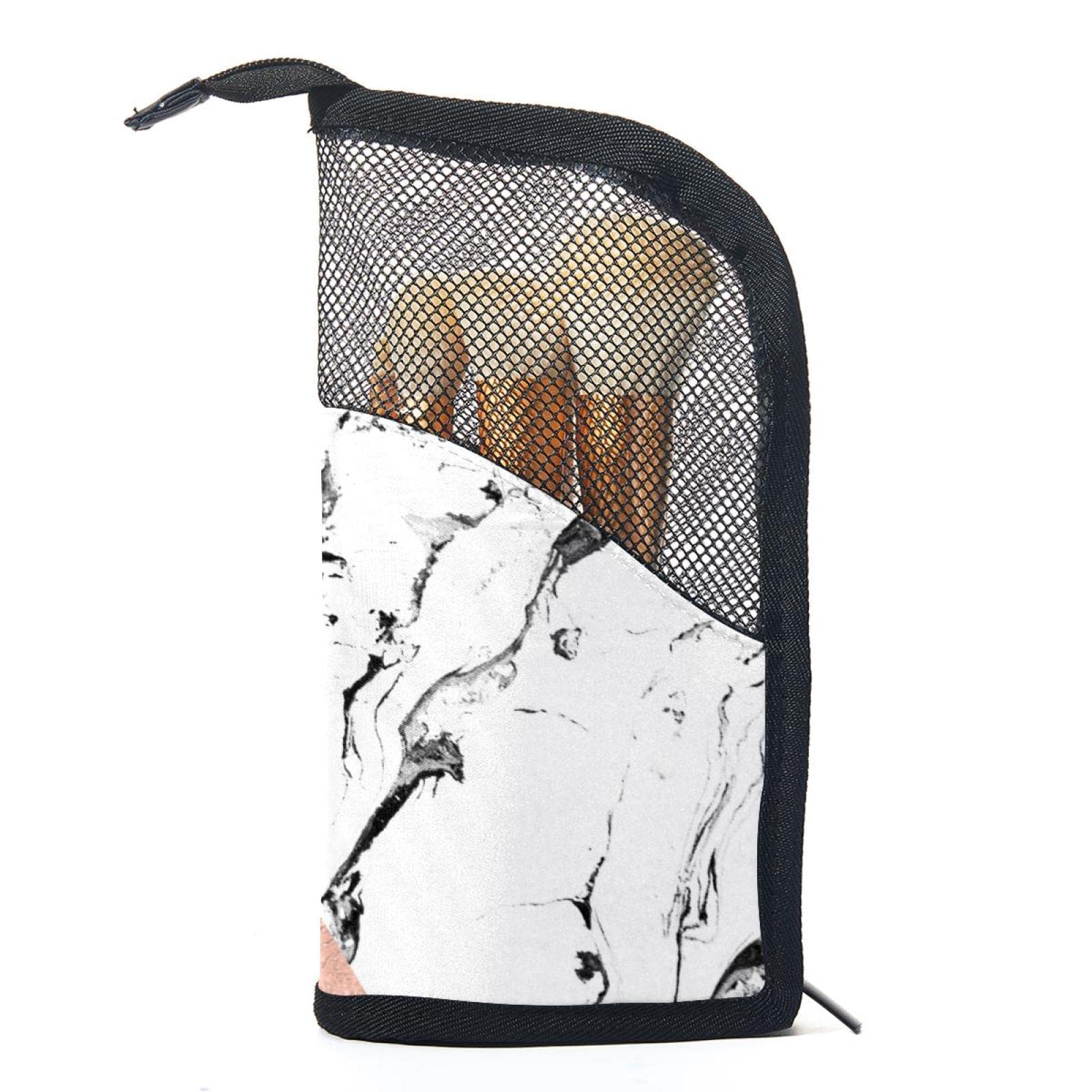12-Piece Makeup Brush Organizer Bag Set - Black, White & Rose Gold Marble Design | Portable Cosmetic Brush Holder Case for Travel & Home Storage | Perfect for Makeup Artists & Beauty Enthusiasts