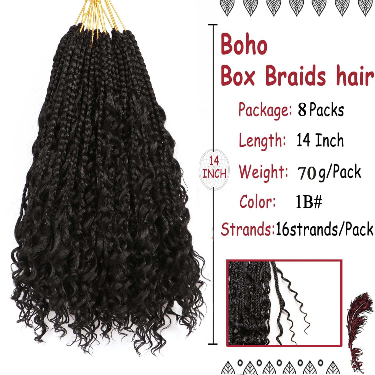 8 Packs Crochet Braids Hair Extensions - #1B Straight Goddess Box Braids for Black Women | Pre-Looped Synthetic Braiding Hair for Protective Styles & Everyday Wear
