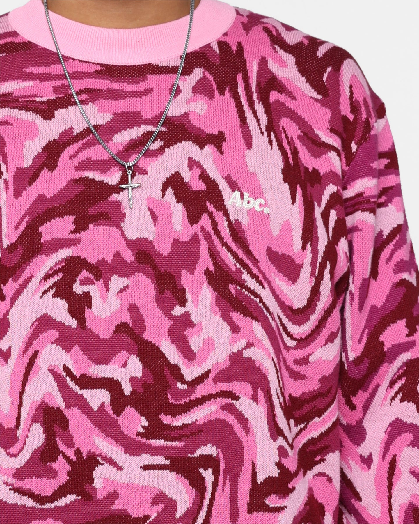 Advisory Board Crystals ABC 123 Warped Camo Crewneck Sweatshirt - Rubellite Pink Color | Streetwear Fashion & Casual Everyday Wear
