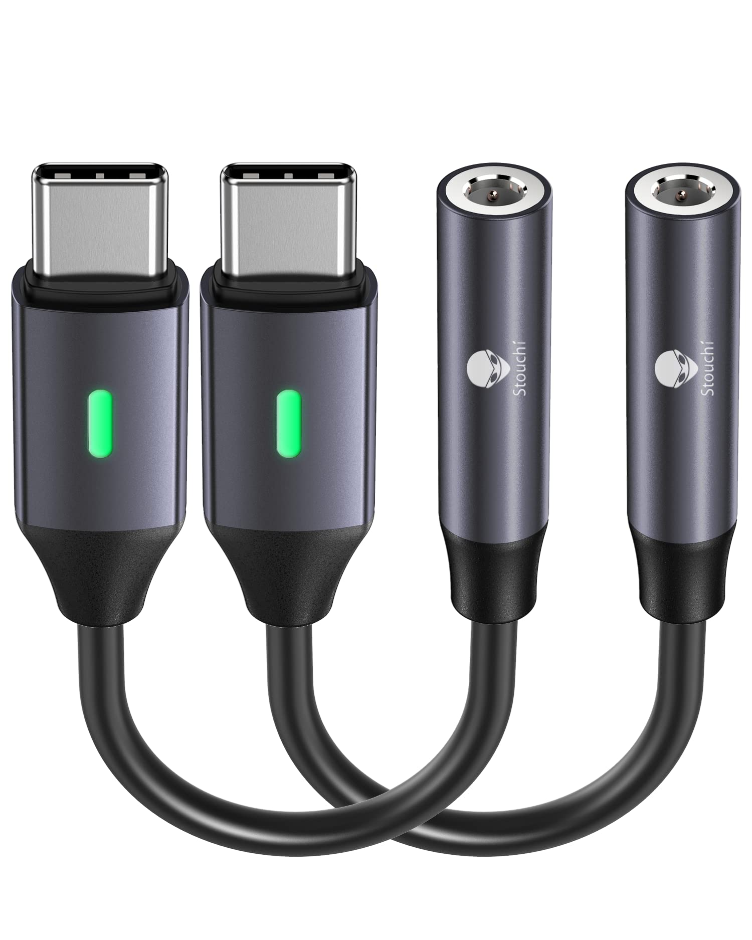 Stouchi USB C to 3.5mm Audio Adapter (2 Pack) - Hi-Fi DAC Chip, Type C Headphone Jack Dongle for iPhone 15, Pixel 9/8/7, iPad Mini 6/Air 5, Galaxy S22/S21/Note 20 - Perfect for Music, Gaming & Calls - Grey