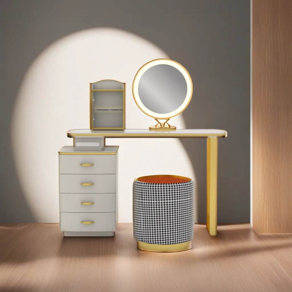 Isolde Extendable Vanity Dressing Table with Sintered Stone Top - Modern Makeup Desk for Bedroom, Perfect for Small Spaces & Beauty Organization