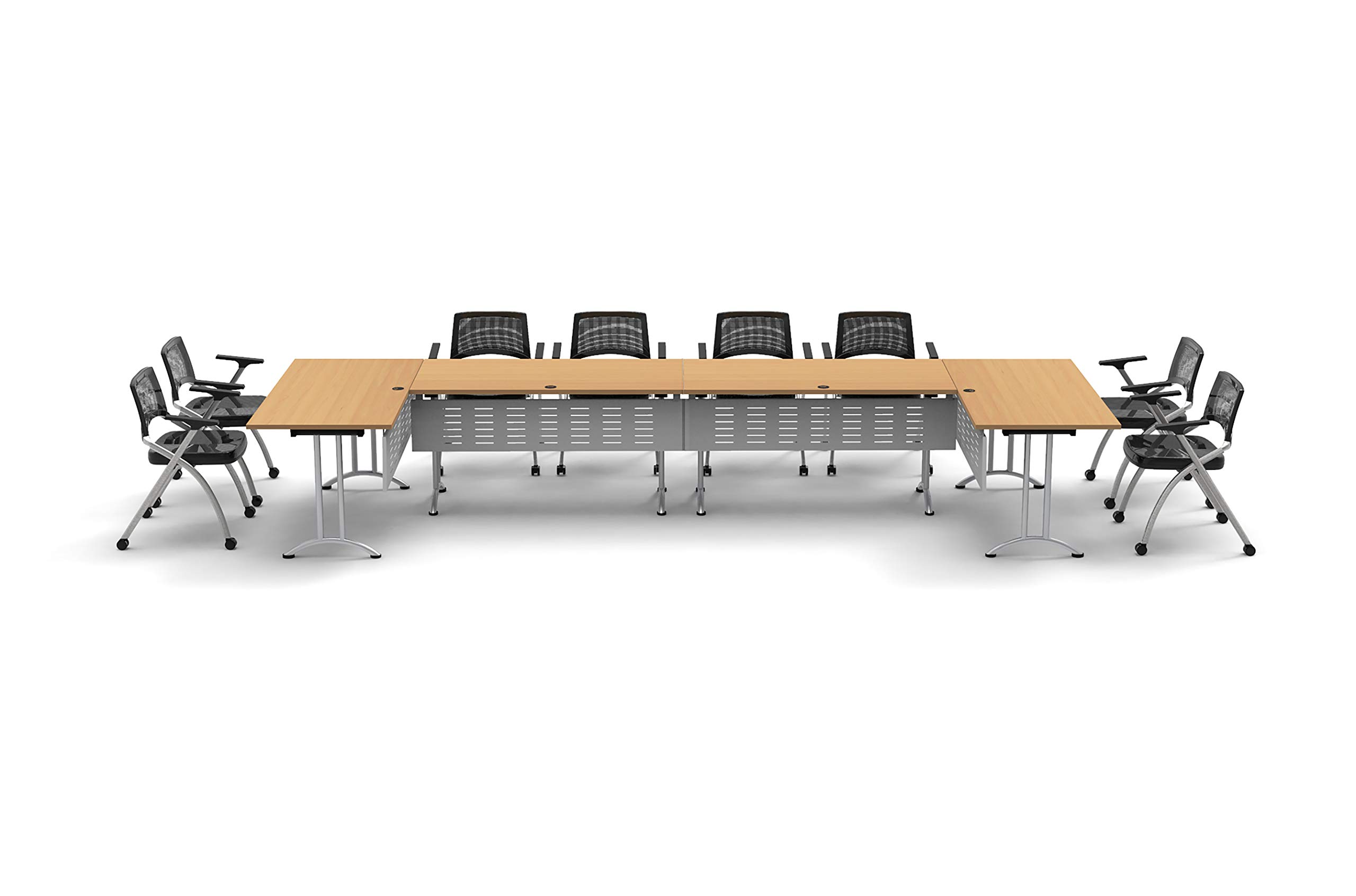 8-Person Folding Conference Table Set with 16pc Beech Chairs & Modesty Panels - Model 7427 | Connectable Training Tables for Classrooms, Seminars & Meetings | Foldable & Nestable for Space-Saving Storage | Ideal for Office Training, School Classrooms & Conference Rooms