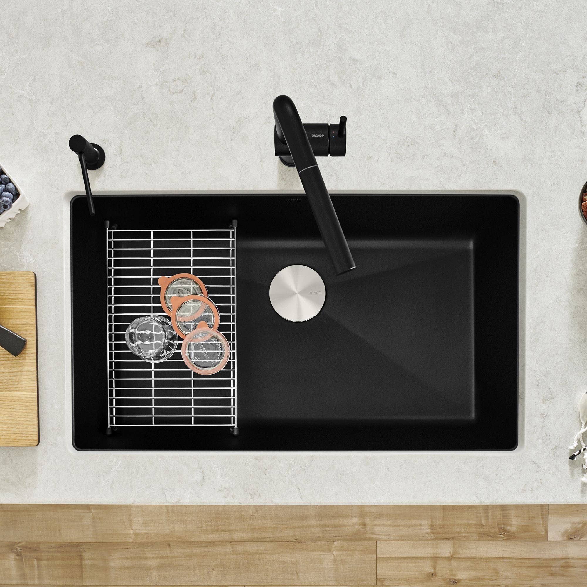 BLANCO Precis Super Single Bowl Kitchen Sink in Coal Black - Durable Stainless Steel for Modern Kitchens, Perfect for Cooking & Cleaning