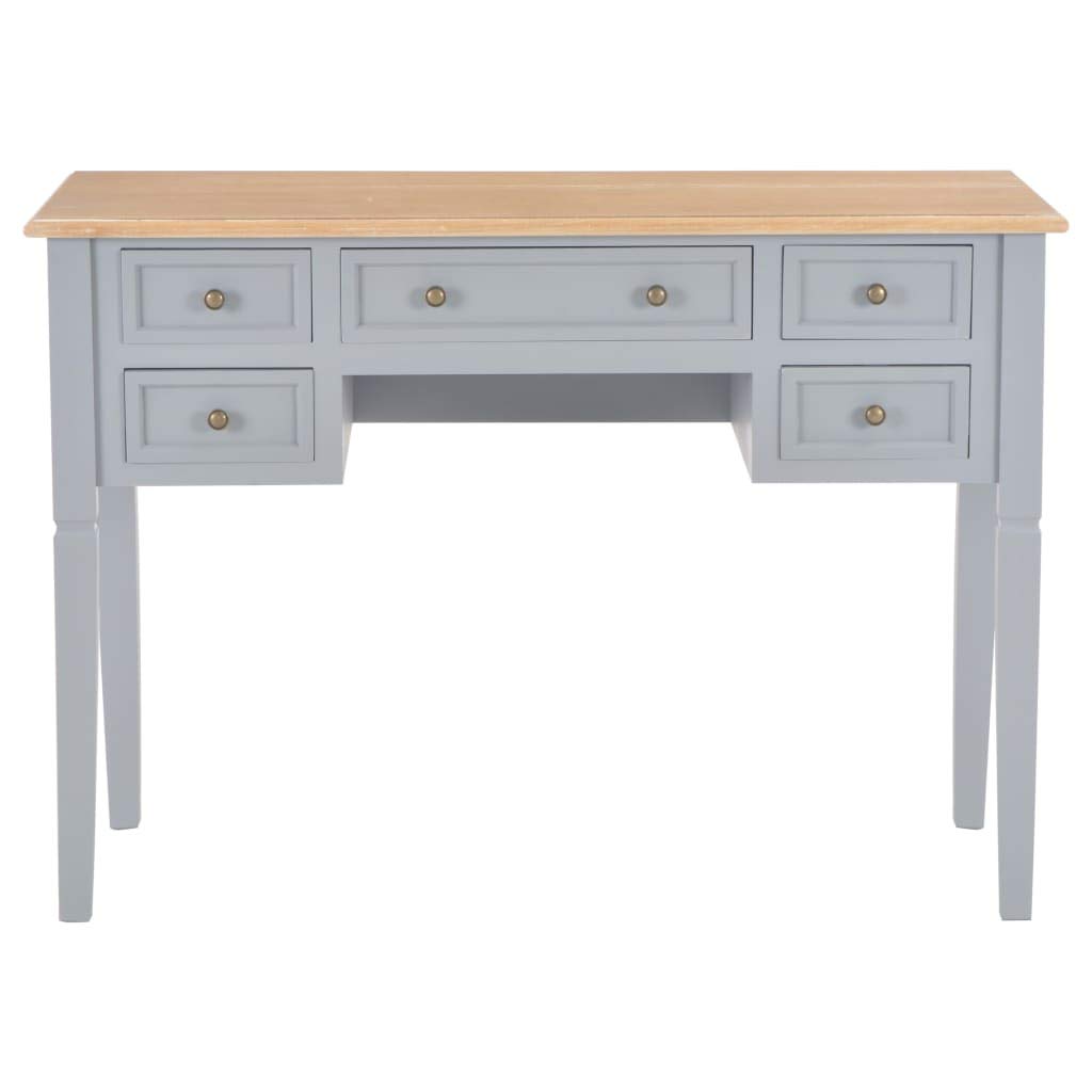 Gray Wooden Writing Desk with Storage Drawers - Solid MDF & Pinewood Construction, Spacious Work Surface for Home Office, Study or Dorm Room - Classic Timeless Design for Work, Study & Creative Projects