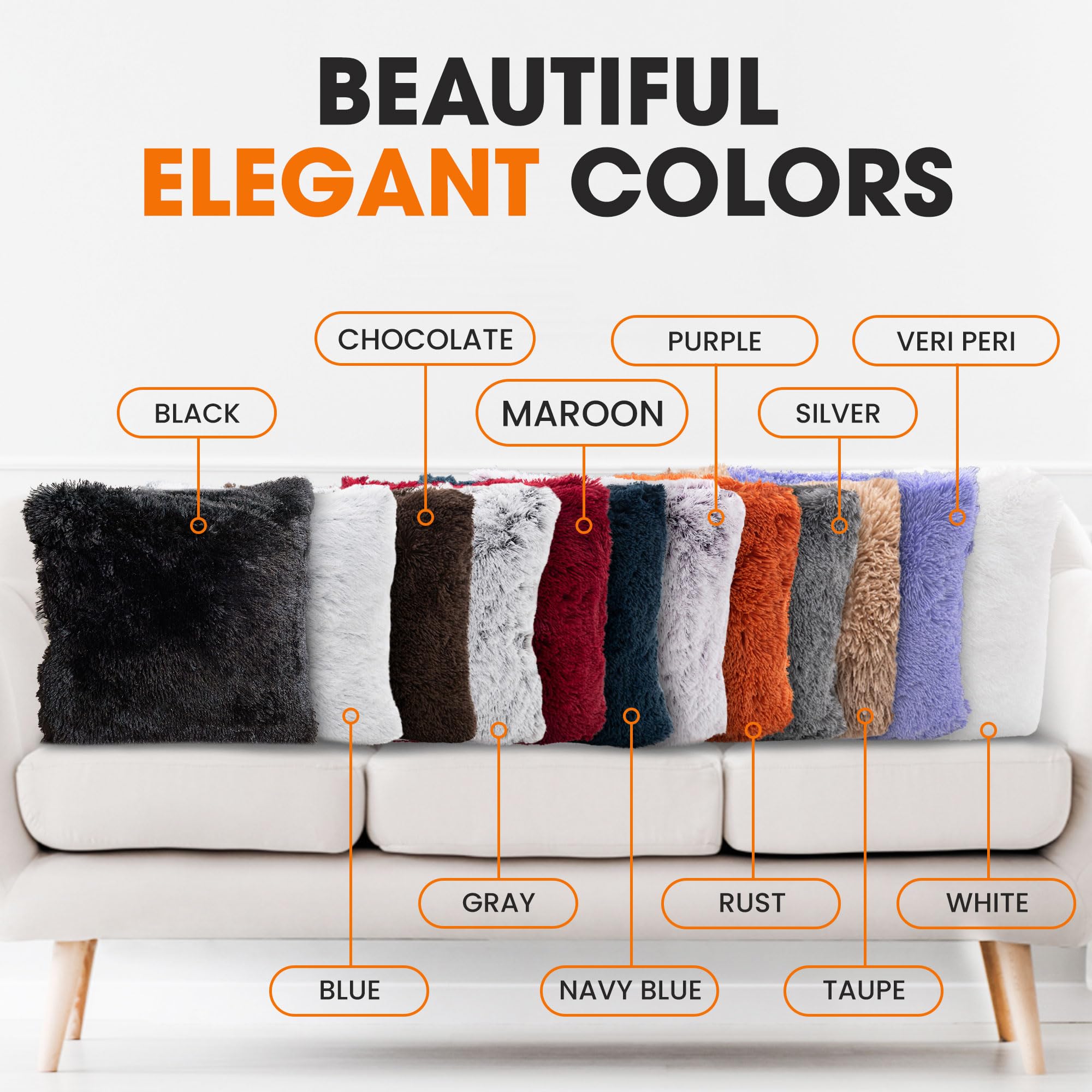 Soft Shaggy Throw Pillows for Couch & Bed - 18