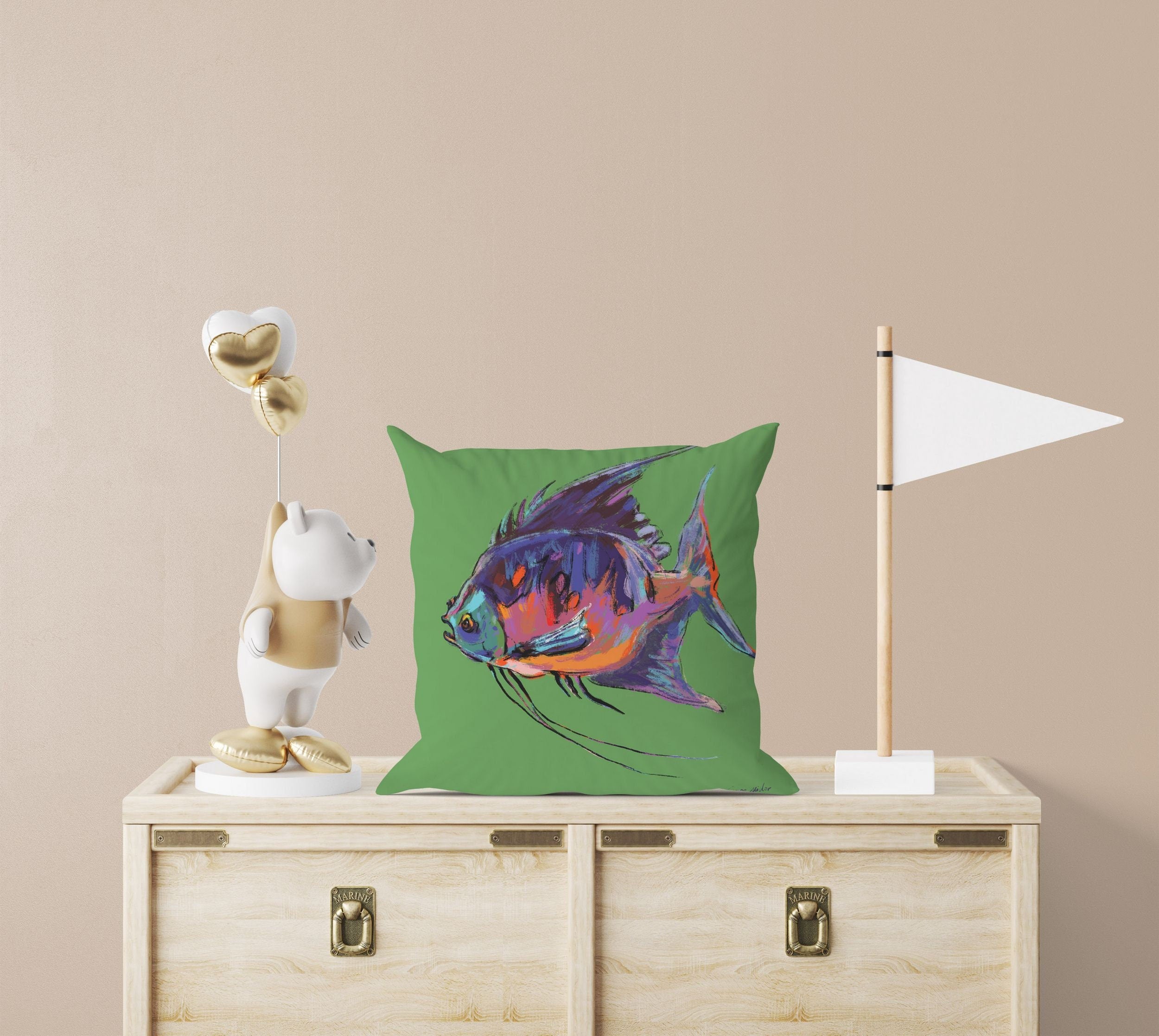 Tropical Fish Decorative Pillow Cover 20x20 Inches - Vibrant Green Cushion Case for Home Decor, Housewarming Gift & Nursery Accent - Perfect for Living Room, Bedroom or Baby Room Styling