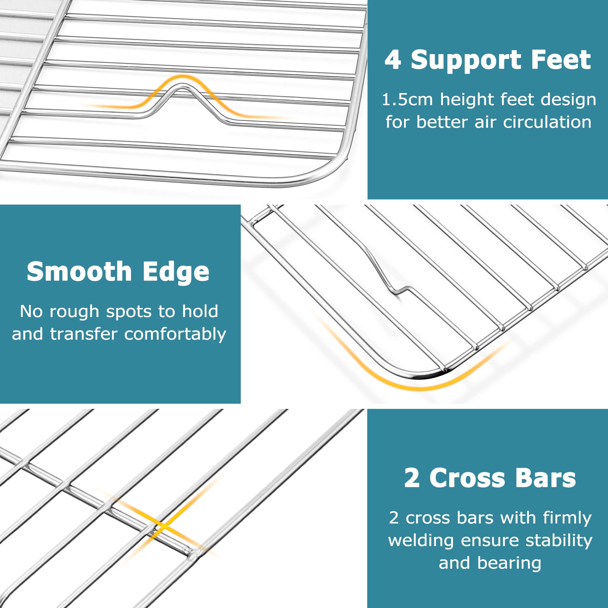 Herogo 2-Piece Stainless Steel Cooling Rack Set for Baking, Roasting & Grilling - 24.8 x 19 x 1.5cm Oven-Safe Wire Rack for Cakes, Cookies, Bread - Dishwasher Safe Metal Baking Cooling Grid - Perfect for Home Baking, BBQ Parties & Meal Prep