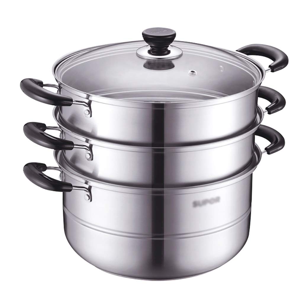 Premium 3-Layer 304 Stainless Steel Steamer Pot & Stock Pot - 28cm Thickened Cookware for Gas & Induction Stoves - Perfect for Steaming, Boiling & Large Batch Cooking