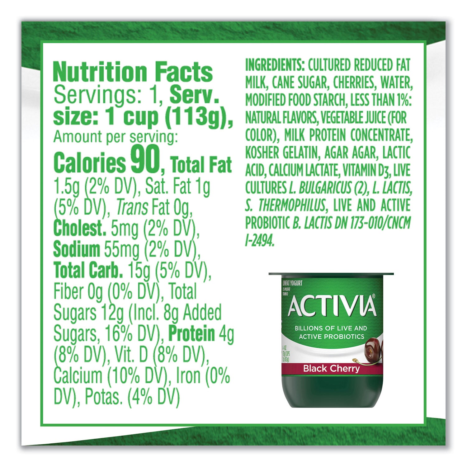 Activia® Probiotic Lowfat Yogurt Cups - 4 oz, Black Cherry, Peach & Strawberry Flavors, Pack of 24 | Healthy Snack for Breakfast, Lunch & On-the-Go