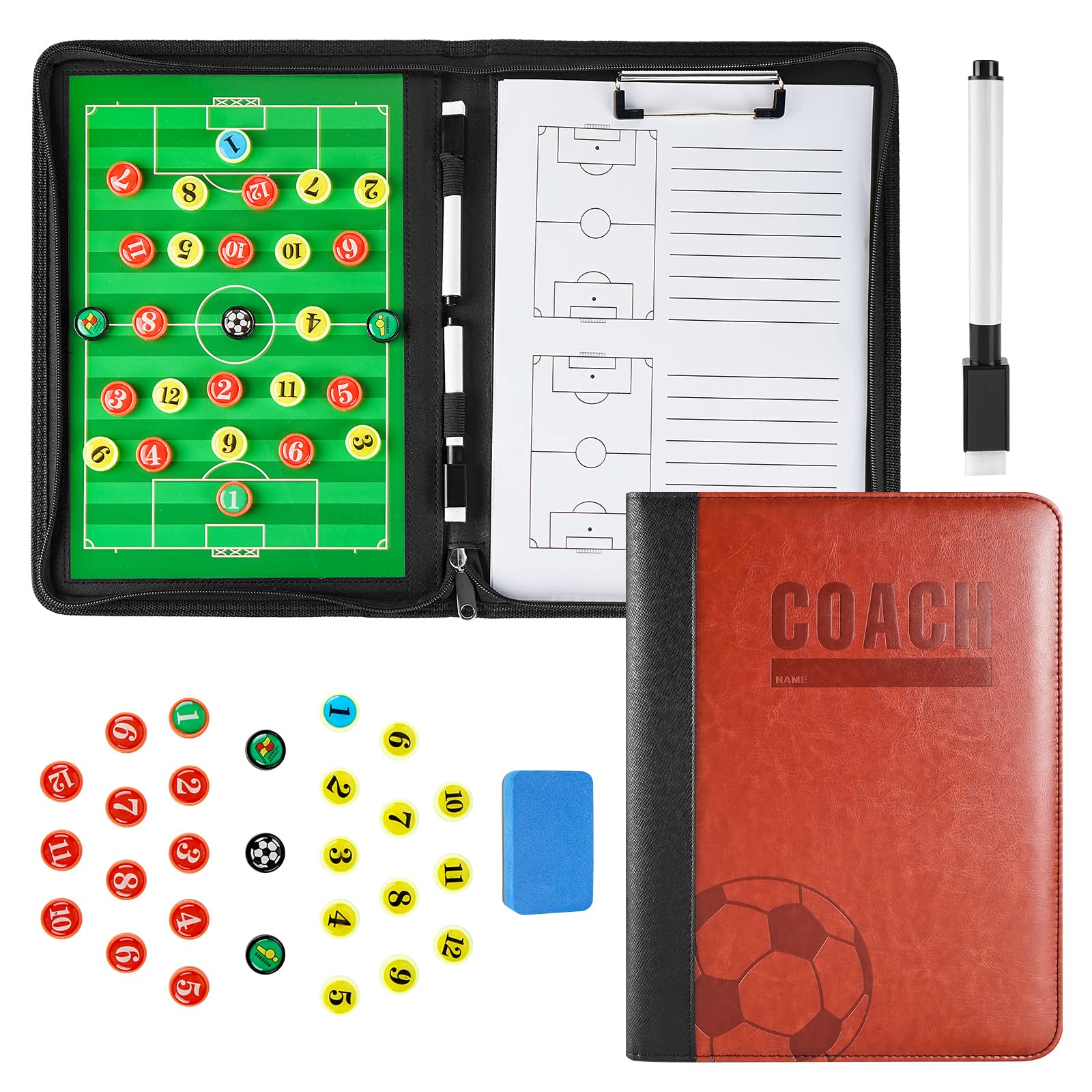 Joyeee Magnetic Soccer Coaching Clipboard Kit - Dry Erase Football Tactics Board with Marker Pen, Paper & Magnets | Perfect for Coaches, Players & Team Strategy Sessions | Portable Playbook Organizer for Training & Game Planning