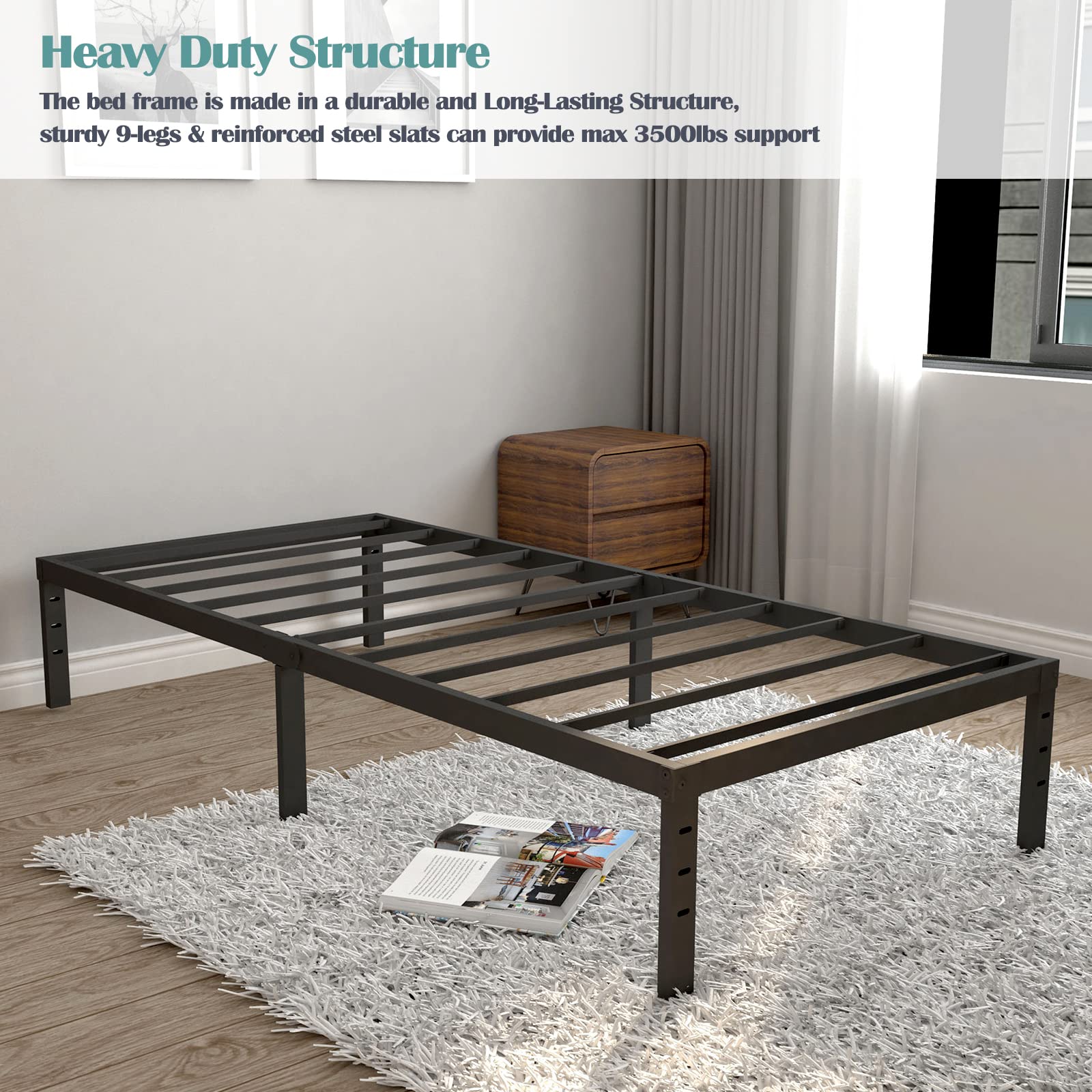 Heavy Duty Metal Twin Size Platform Bed Frame - No Box Spring Needed, 14 Inch Height, Supports 1000 lbs, Easy Assembly & Noise Free (Black) - Perfect for Kids Rooms, Guest Beds & Small Spaces
