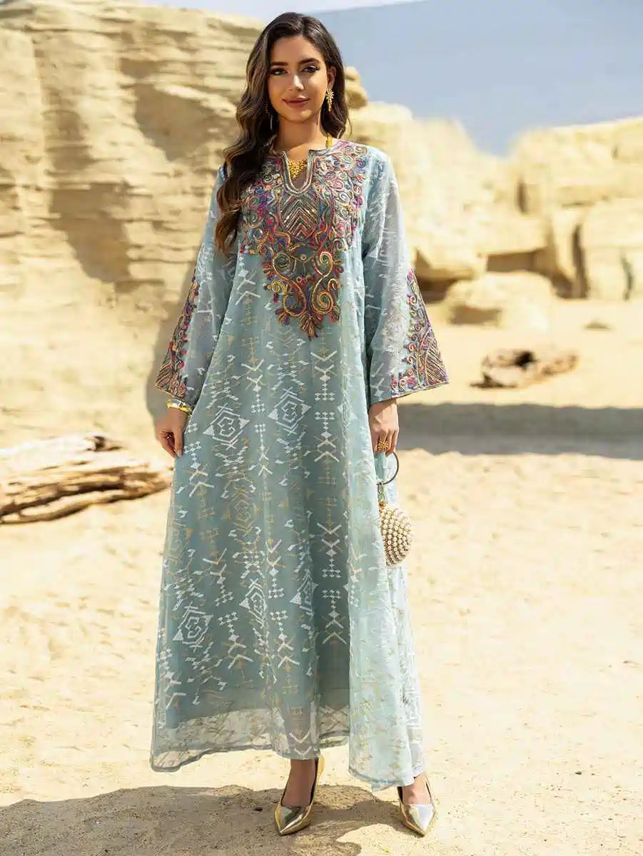 Elegant Eid Dress for Women - Doris Embroidery Caftan Kaftan Dress #25464 | Flowy Long Maxi Dress with Intricate Embroidery | Perfect for Eid Celebrations, Weddings & Special Occasions