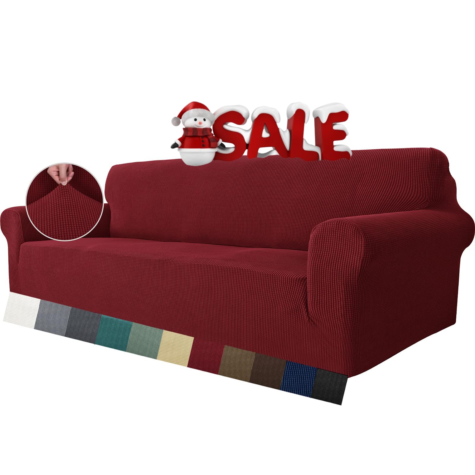 MAXIJIN Super Stretch Sofa Cover for 3 Cushion Couch - 1-Piece Universal Jacquard Spandex Furniture Protector - Pet Friendly Fitted Couch Cover (Extra Large, Wine Red) - Perfect for Living Room, Family Room & Pet Owners