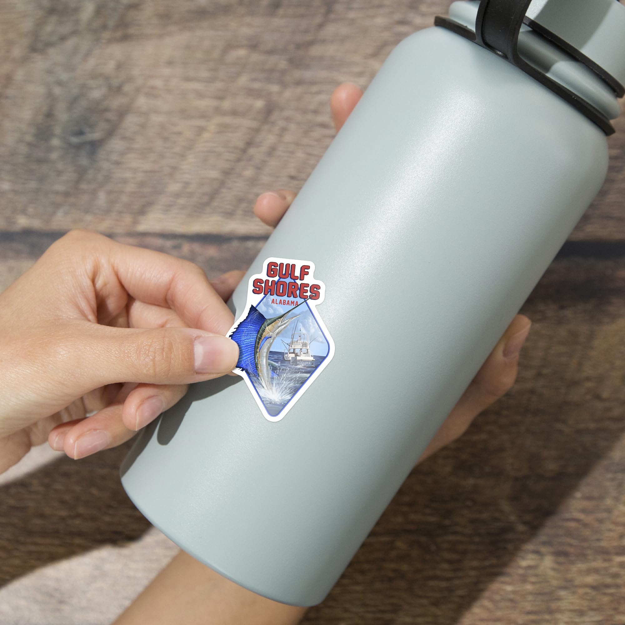 Premium Die-Cut Vinyl Sticker - Gulf Shores Alabama Sailfish Scene (1-3 Inch Waterproof Decal) for Cars, Water Bottles, Laptops & Coolers - Perfect for Beach Lovers, Fishing Enthusiasts & Travel Souvenirs