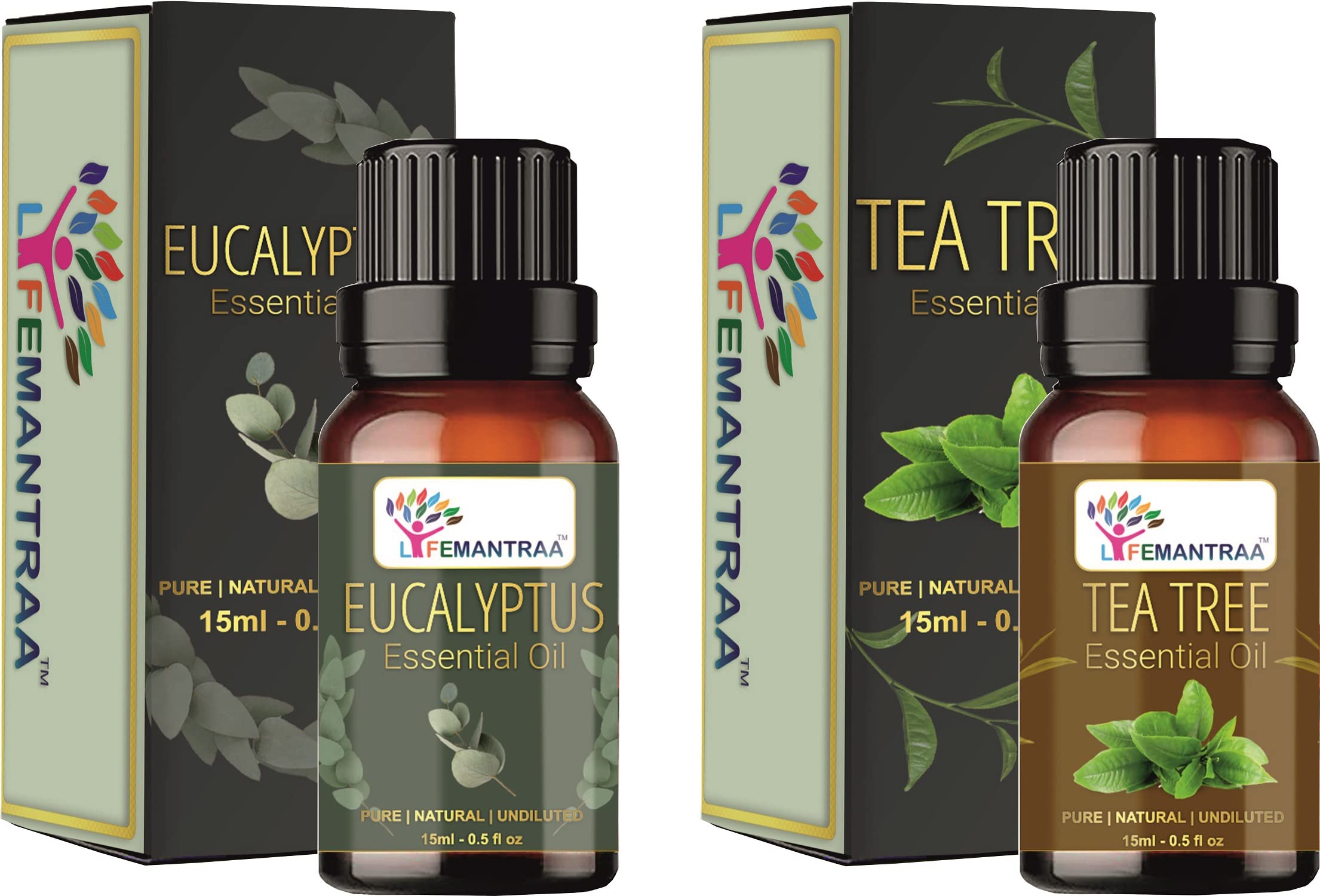 Pure Eucalyptus & Tea Tree Essential Oil Set - 15ml Each (30ml Total) for Aromatherapy, Home Fragrance Diffusers, Soap Making & Candle Making | Natural Room Air Freshener for Relaxation, Stress Relief & Better Sleep