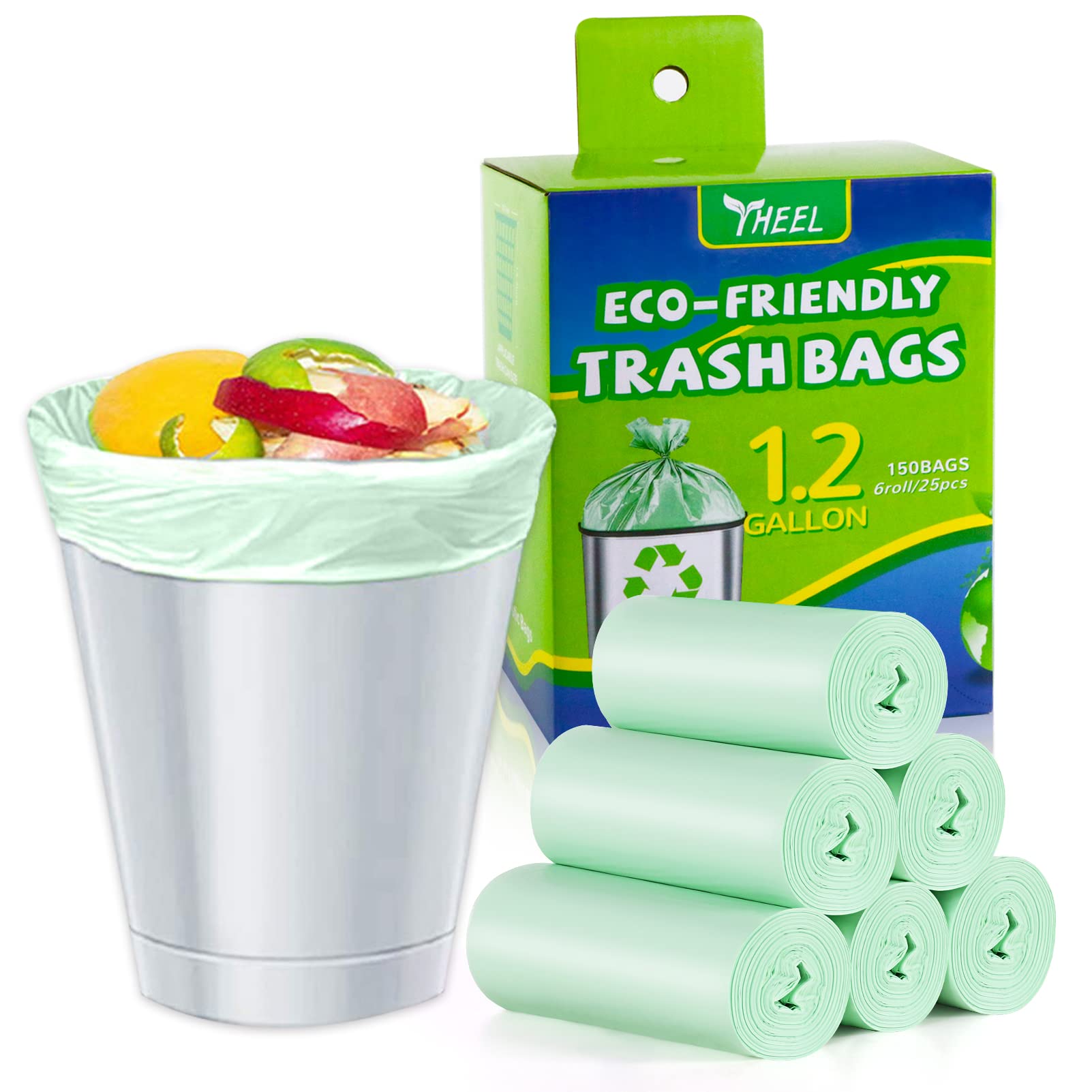 1.2 Gallon Small Trash Bags - Mini Bathroom Garbage Bags (150 Count, Green) | Fits 4.5 Liter Trash Cans | Perfect for Bathroom, Kitchen, Office & Small Spaces | Odor Control & Leak Proof Waste Disposal