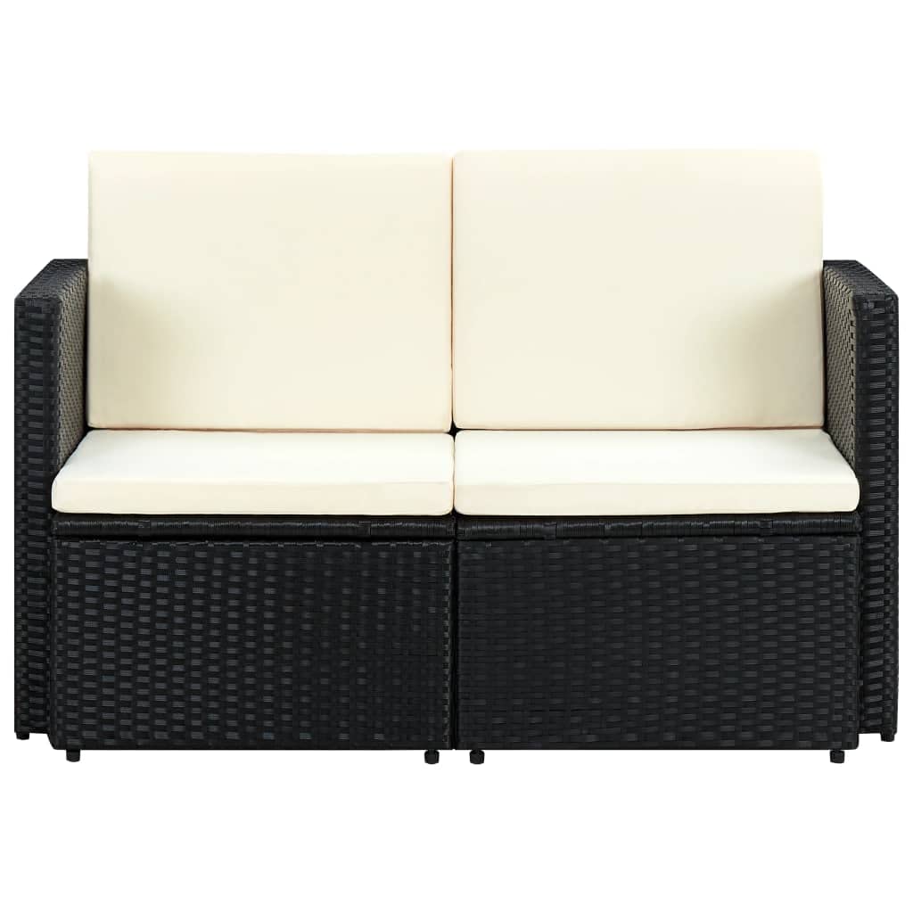 All-Weather 2-Seater PE Rattan Patio Sofa with Cushions - Outdoor Conversation Set for Garden, Terrace & Lawn - Black Wicker Furniture for Relaxing & Entertaining