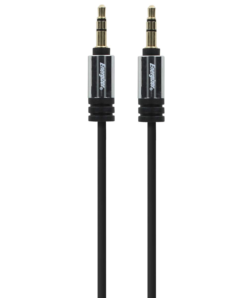 Energizer 6ft AUX Cable - 3.5mm Male to Male Auxiliary Audio Cord with Metal Tips for Car, Home & Office - Dual Layer Black Nylon Braided, Durable Music Connector for iPhone, Android, Speakers & More