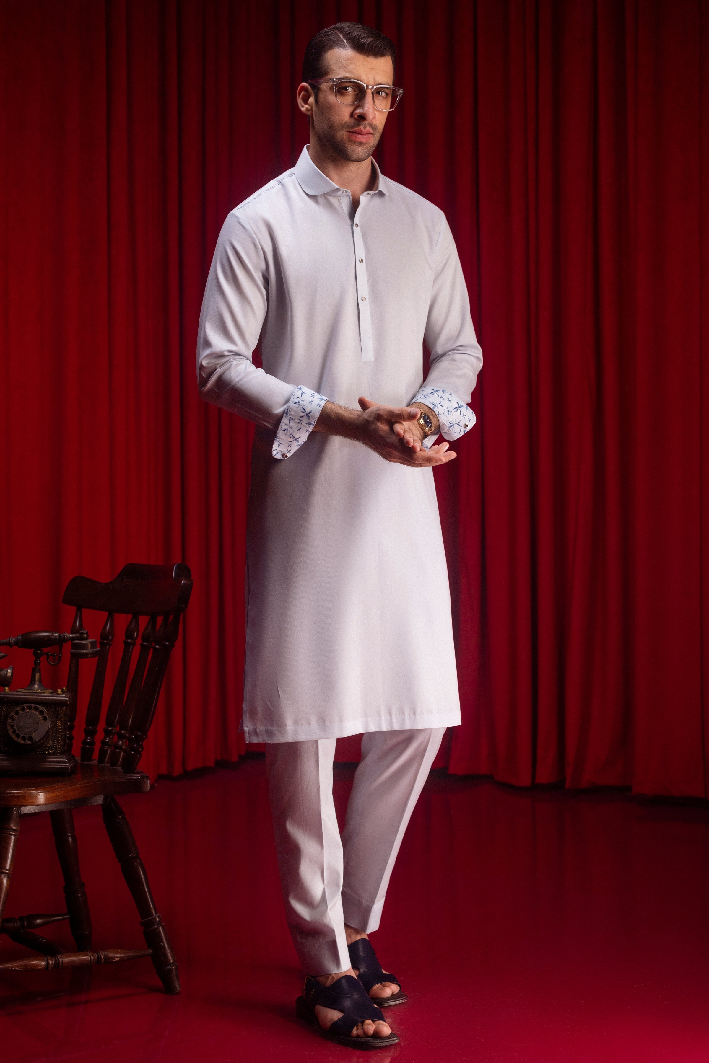 Premium Cotton Sky Blue Kurta Trouser Set by J. Junaid Jamshed - Comfortable Traditional Pakistani Outfit for Men - Perfect for Eid, Weddings & Special Occasions