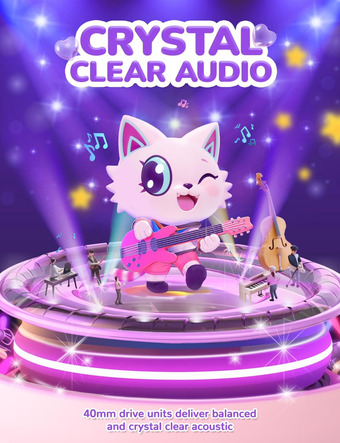 iClever Kids Bluetooth Headphones with Light Up Cat Ears - 60H Playtime, USB-C Fast Charging, Safe Volume 74/85dB - Wireless Toddler Headphones for iPad, Tablets & Travel (Meow Cookies Purple) - Perfect for School, Airplane & Home Learning