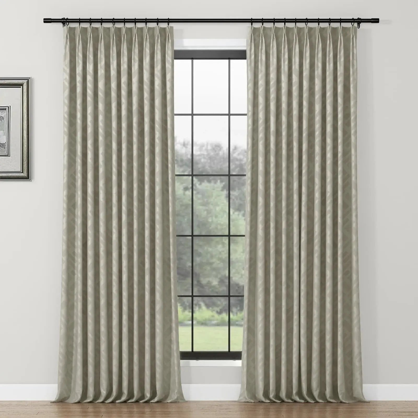 Lydia Rove Jacquard Pleated Curtains for Living Room & Bedroom - Elegant Window Treatments for Home Decor