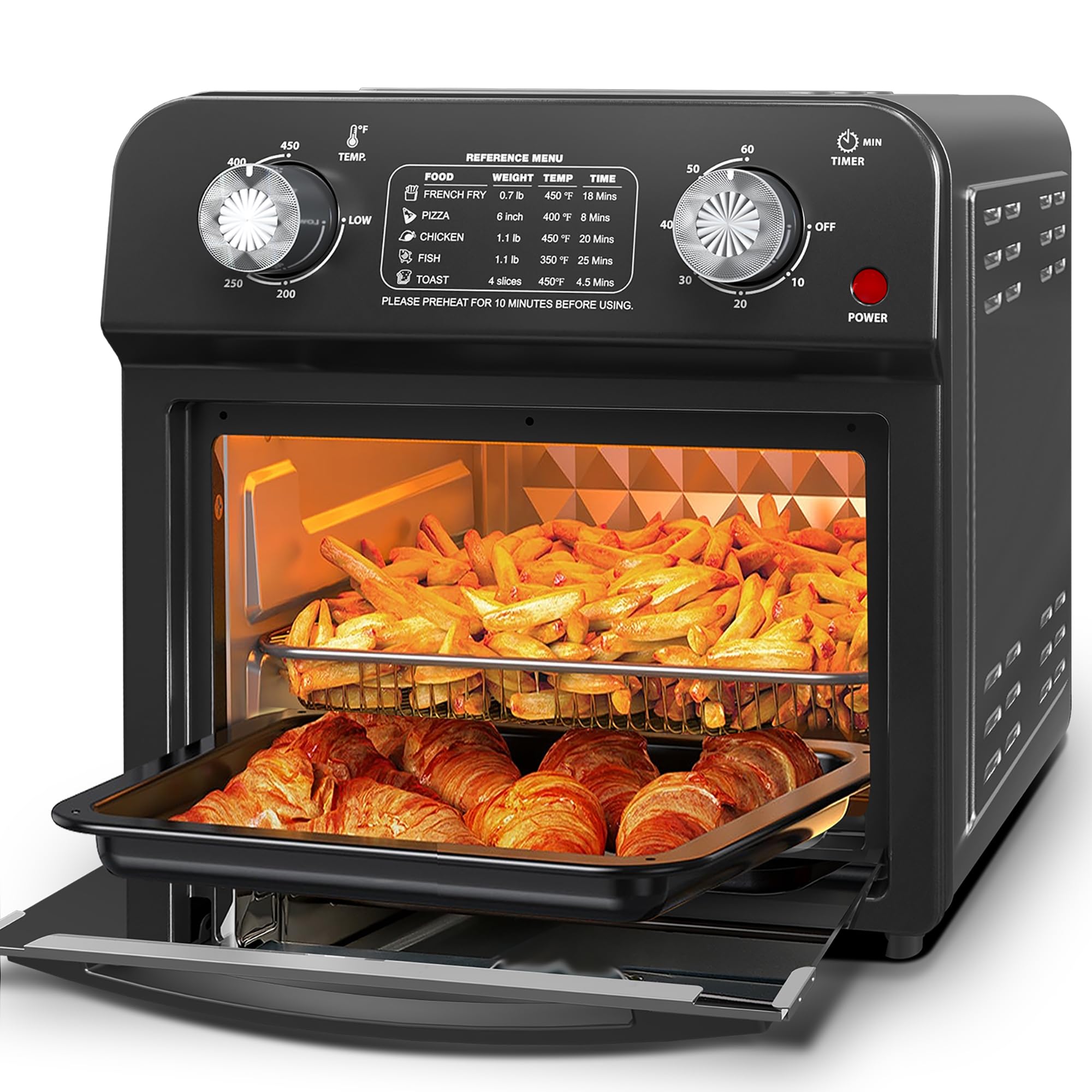 PlumChef 13 Quart 4-Slice Air Fryer Toaster Oven - 1500W 7-in-1 Multifunction Countertop Convection Oven for Roasting, Baking, Grilling, Broiling, Toasting, Dehydrating & Defrosting - Includes Recipe Guide - Perfect for Small Kitchens, Dorms & RV Cooking (Black)