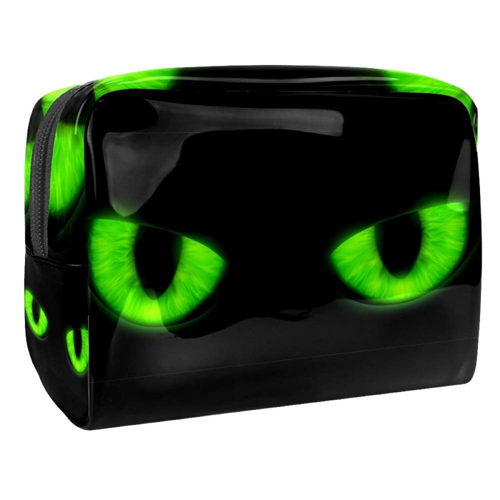 Portable Waterproof Makeup Bag with Zipper - Travel Toiletry Organizer for Women, Cosmetic Storage Pouch (Green Cat Eyes Design) - Perfect for Travel, Gym, and Daily Beauty Essentials