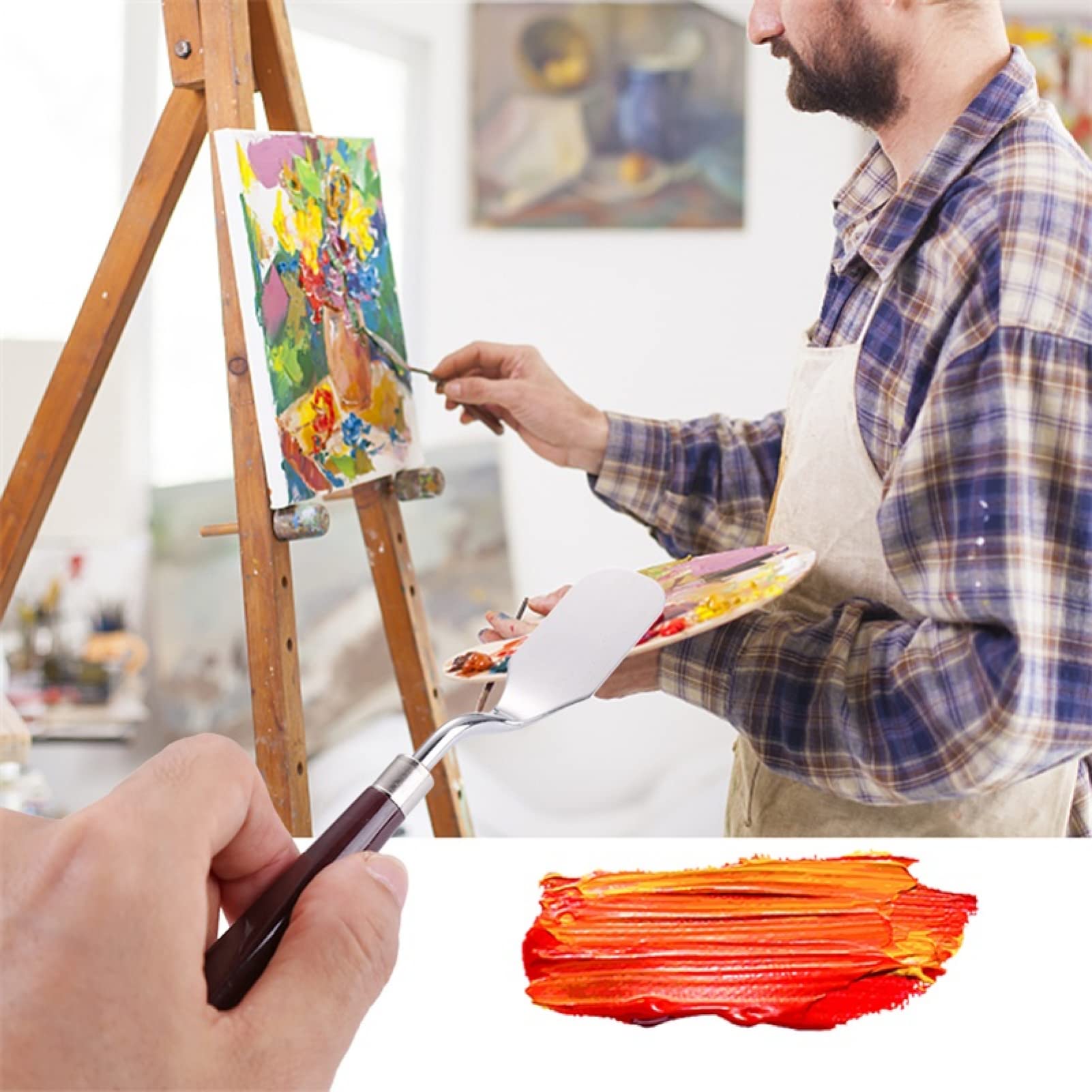 5-Piece Briartw Stainless Steel Palette Knives Set - Wooden Handle Painting Spatulas for Oil & Acrylic Painting - Professional Artist Tools for Color Mixing & Canvas Texture - Perfect for Studio, Classroom & DIY Art Projects