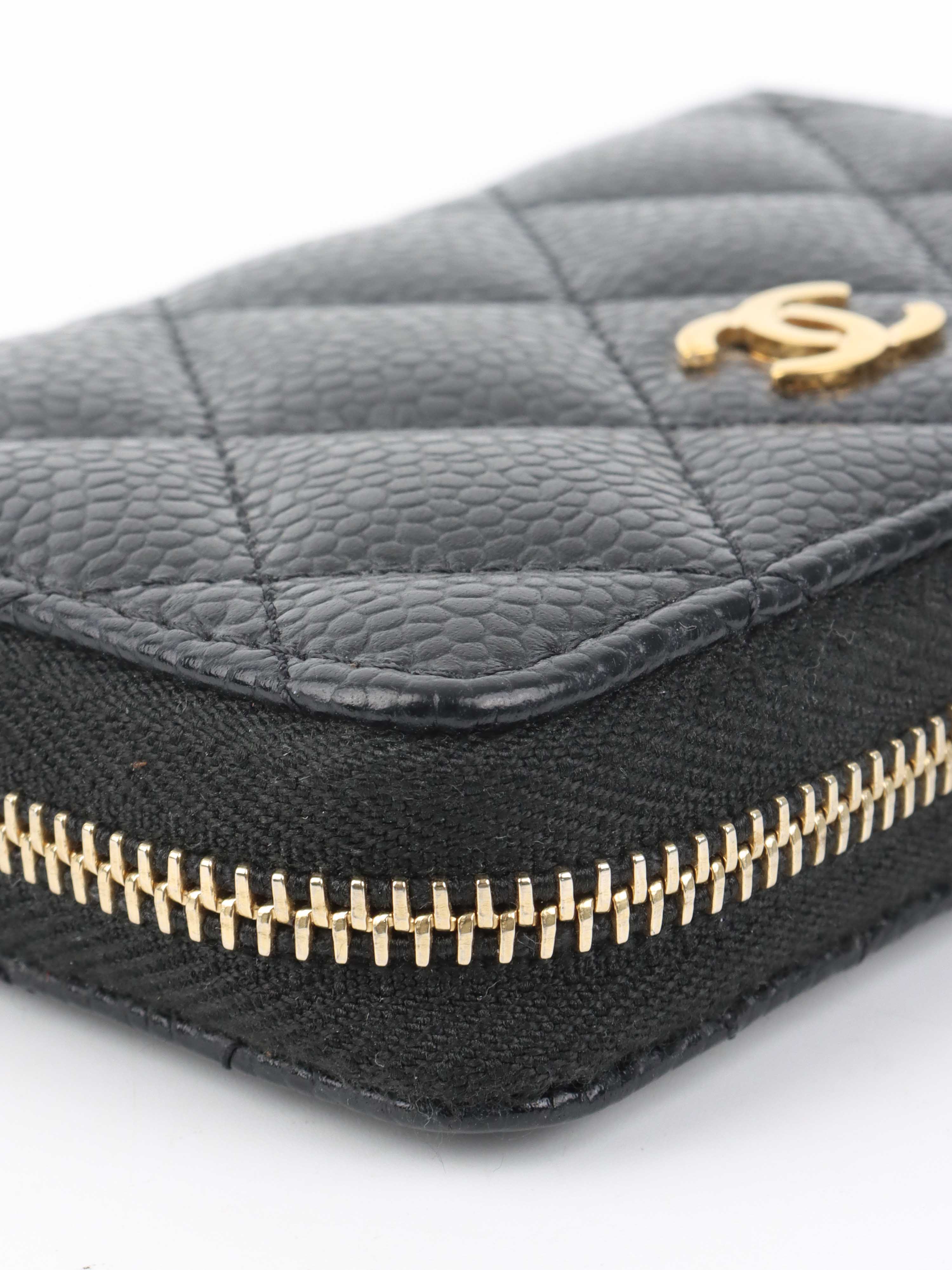 Chanel Black Caviar Leather Zip Around Card Holder Wallet for Women - Perfect for Everyday Use, Travel & Gift Giving