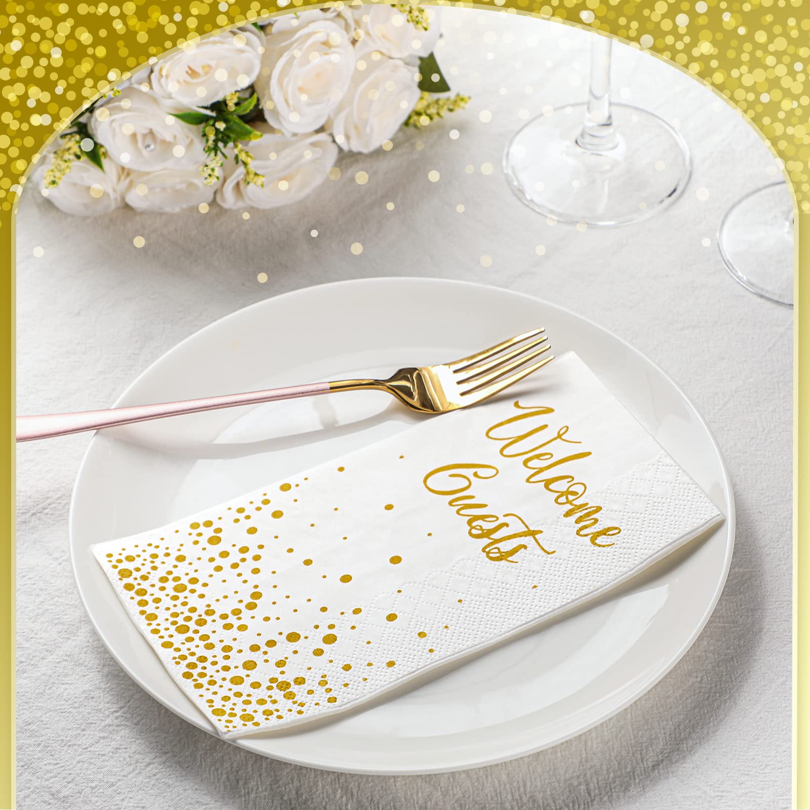 200 Gold Disposable Napkins for Welcome Guests - Elegant Hand Towels for Bathroom, Wedding, Baby Shower, Bridal Party, Anniversary & Birthday Celebrations - Perfect for Powder Rooms & Holiday Decorations