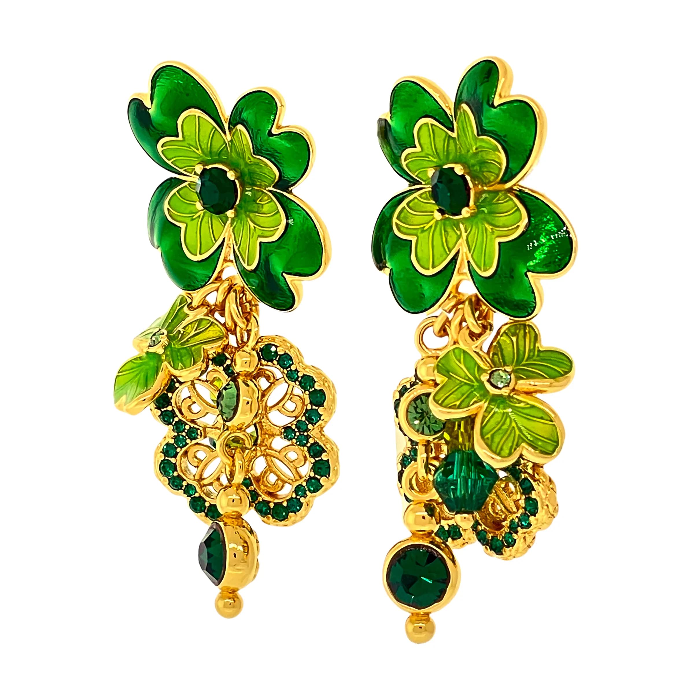 Luxury Irish Party Gift Earrings - Green Shamrock Clover Dangle Earrings for St. Patrick's Day | 18K Gold Plated Elegant Jewelry for Women & Girls | Perfect for Holiday Parties, Festive Occasions & Irish-Themed Events