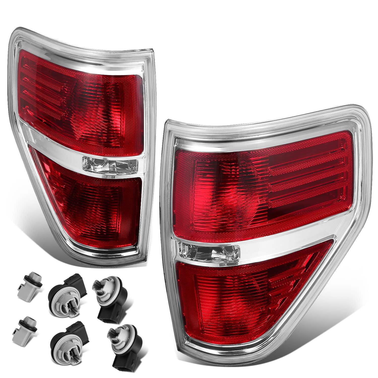 Auto Dynasty Factory Style LED Tail Lights Brake Lamps with Bulb Sockets for Ford F-150 2009-2014 - Driver & Passenger Side Red Lens - Upgrade Your Truck's Style & Safety for Night Driving & Off-Road Adventures